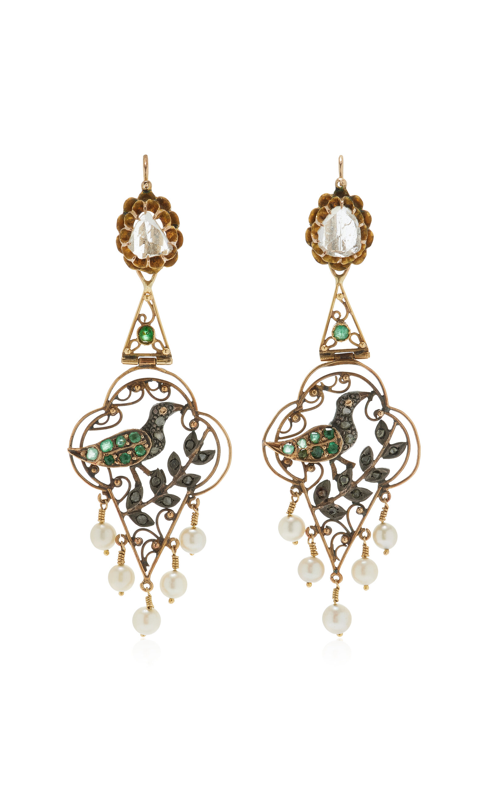 Blu Dog World 19th French Diamond; Pearl; and Emerald Earrings - Gold - OS - Only At Moda Operandi