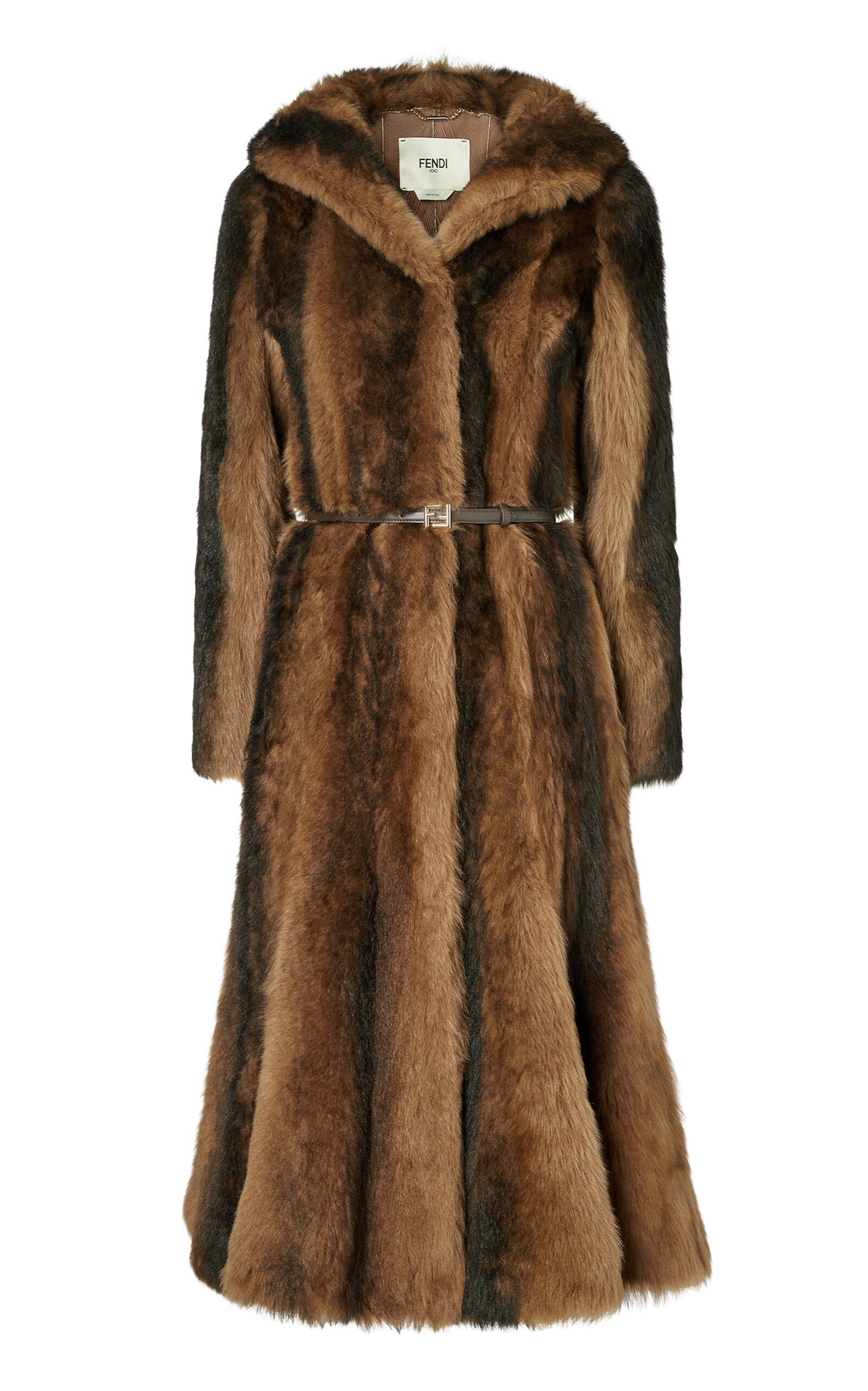 Fendi Single-breasted Shearling Coat In Multi