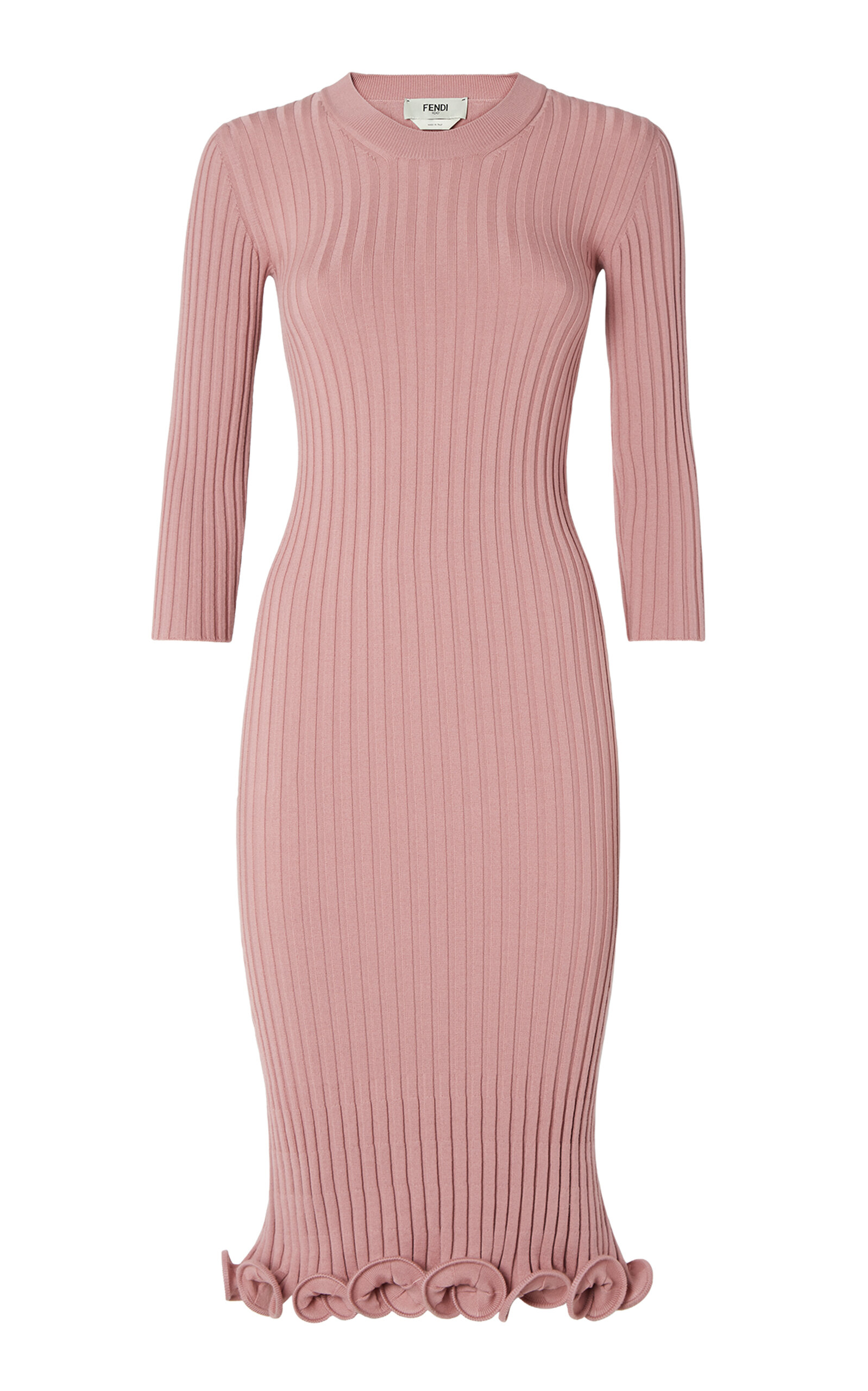 Fendi Ruffled-Hem Wool Midi Dress - Pink