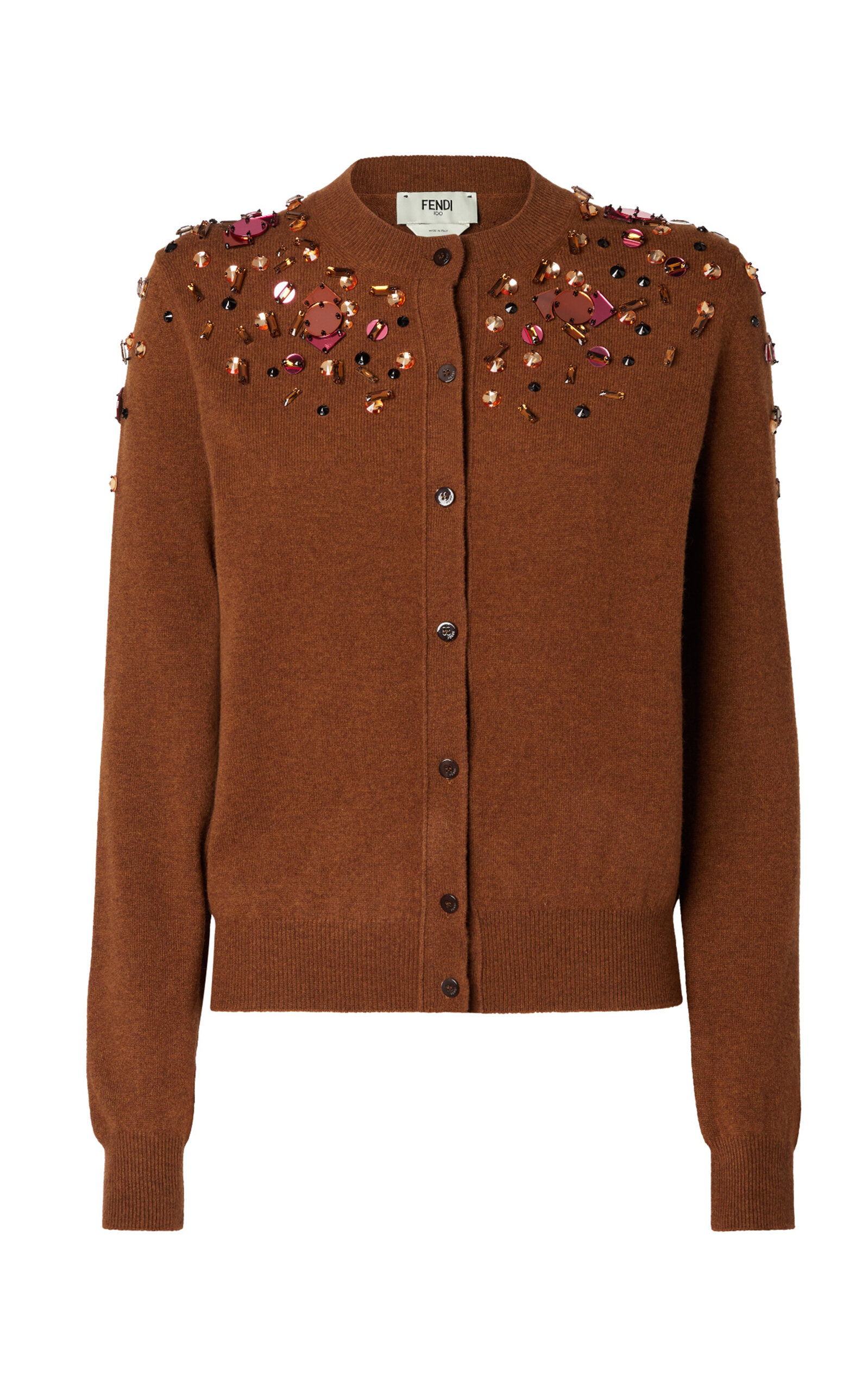 Fendi Embellished Wool-Blend Cardigan - Brown
