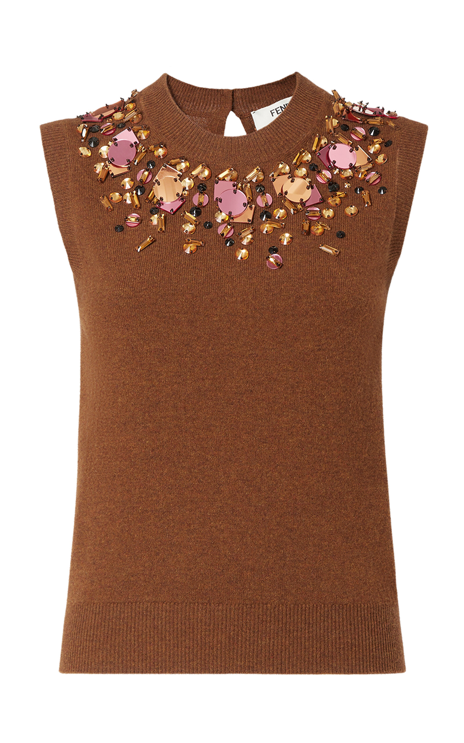 Fendi Sleeveless Wool And Cashmere Sweater In Brown