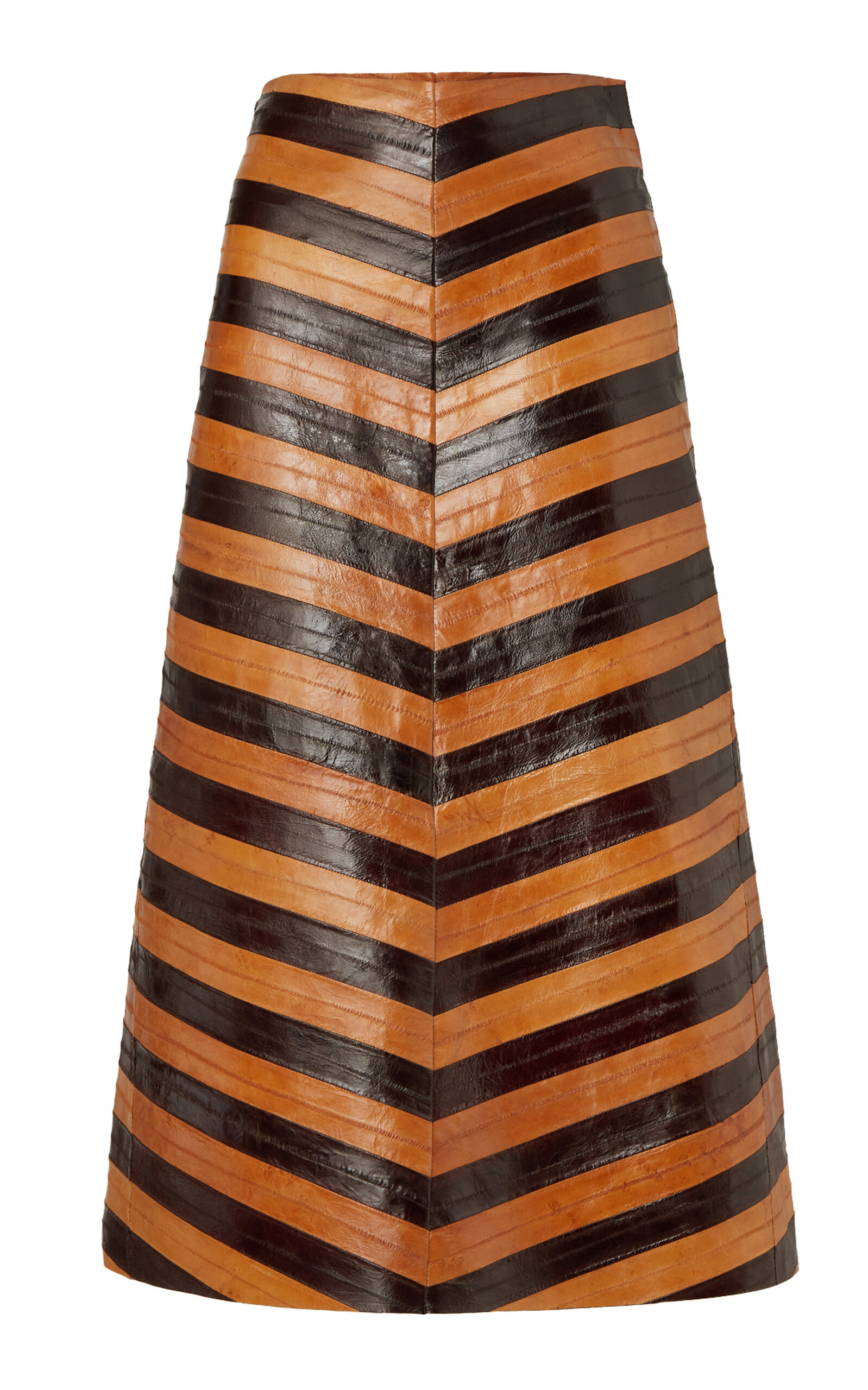 Fendi Chevron Leather Midi Skirt - Brown
