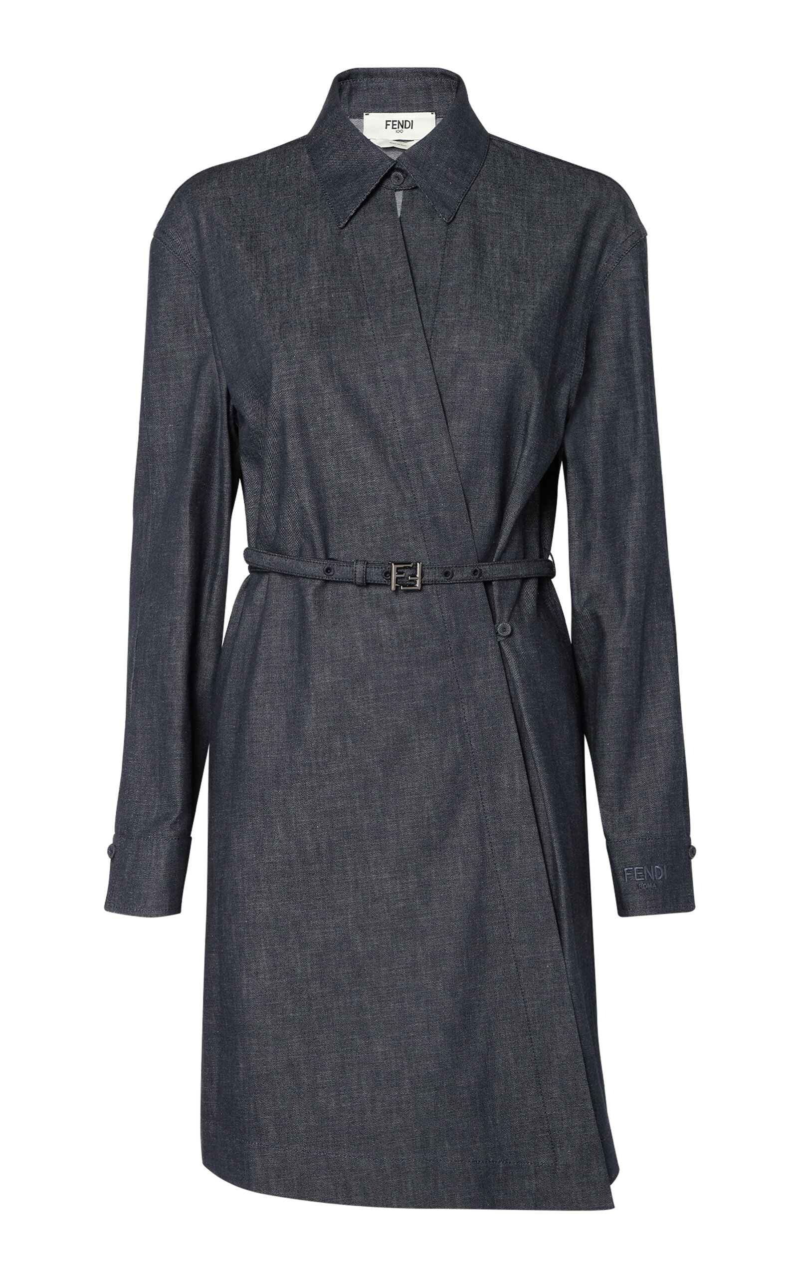 Fendi Cross-Front Chambray Shirt Mini Dress - Blue