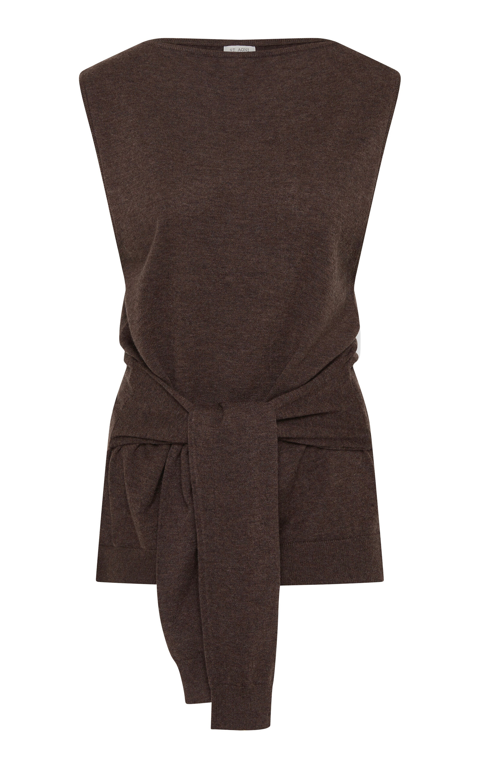 St Agni Tie-waist Merino-wool Top In Brown