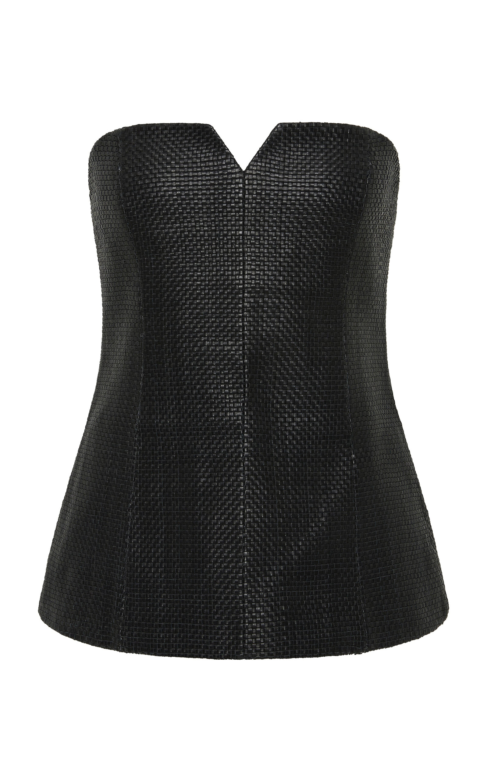 St Agni Strapless Woven Leather Bodice In Black
