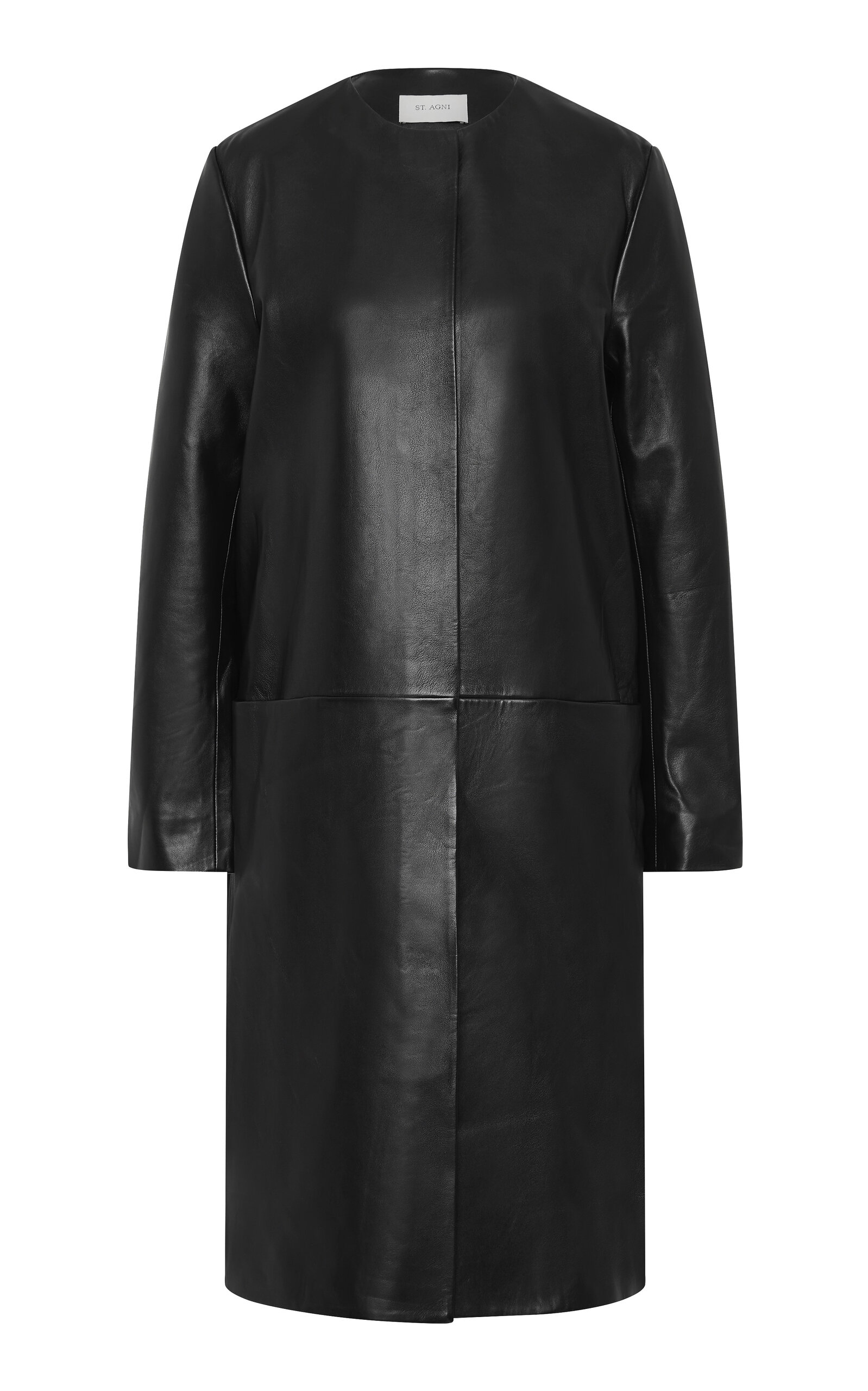 St Agni Minimal Paneled Leather Coat In Black