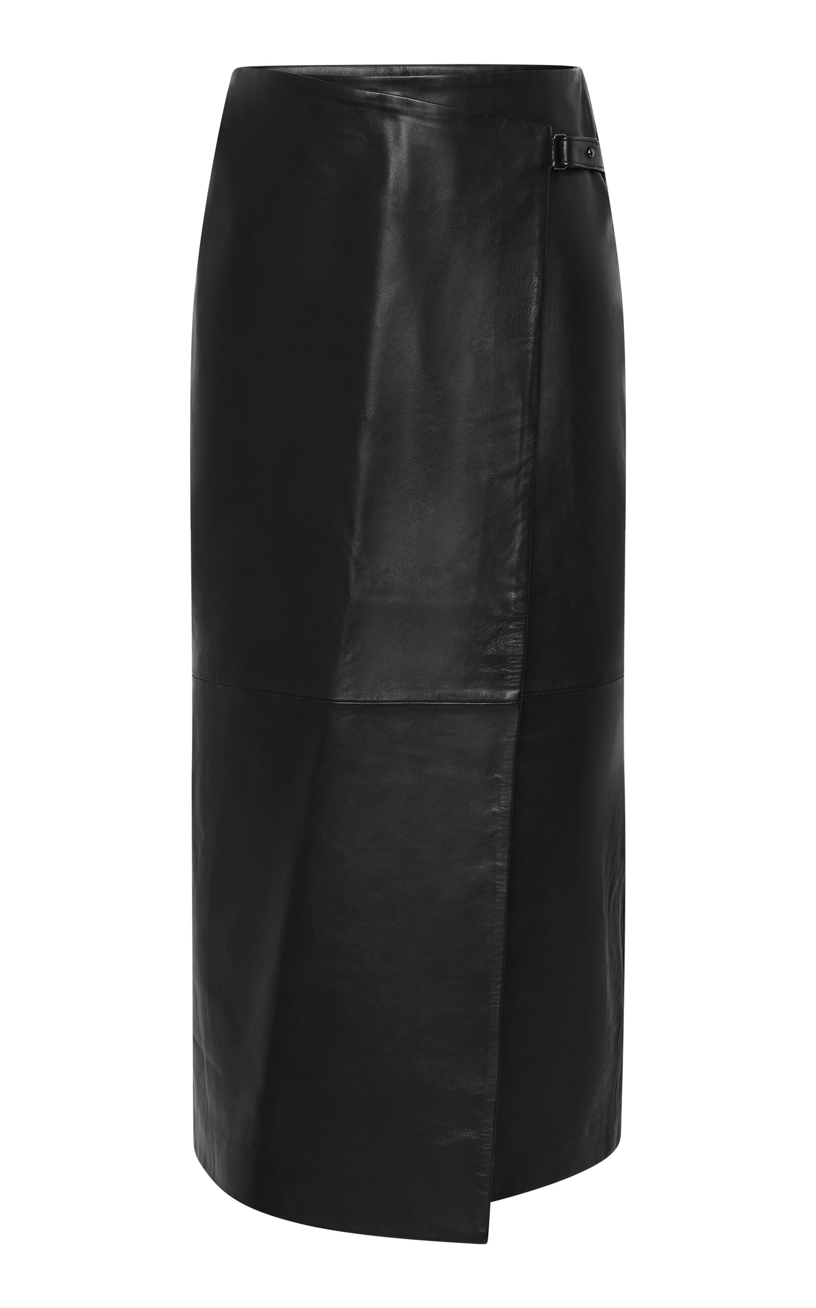 St. Agni Wrap-Front Leather Midi Skirt