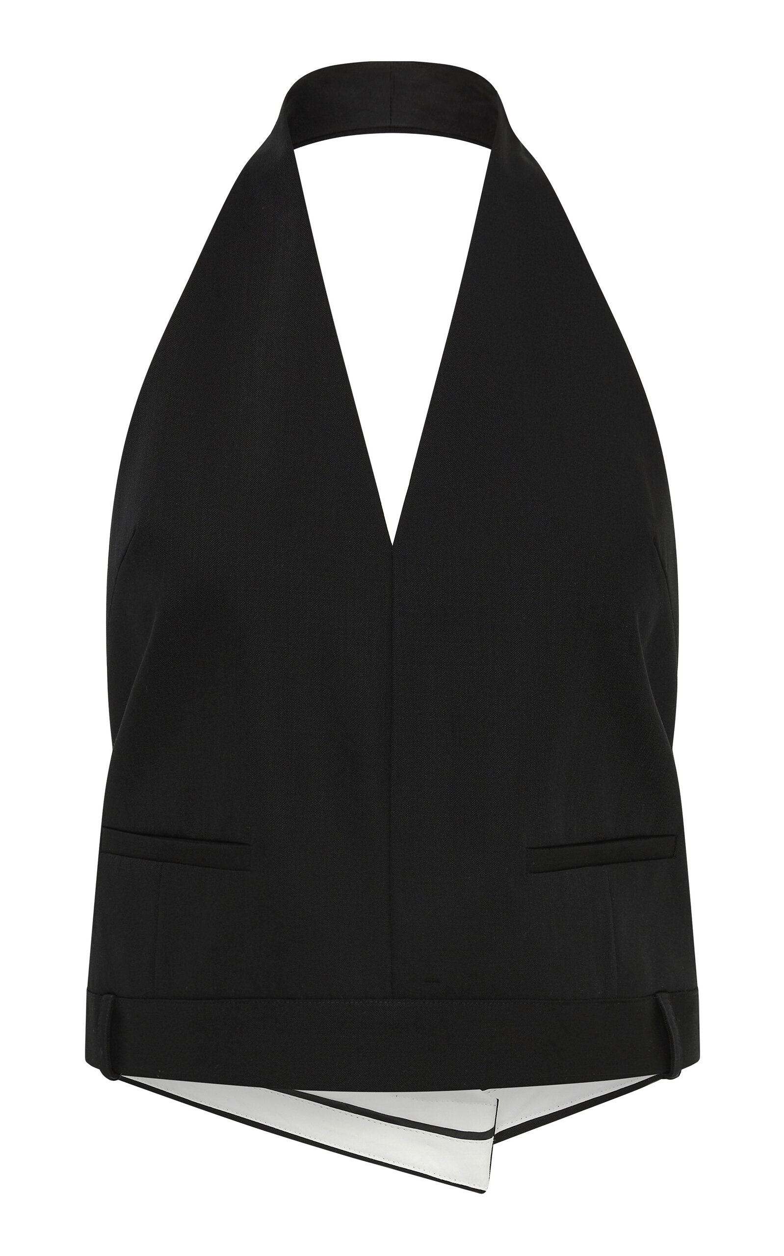 St Agni V-neck Wool Halter Top In Black