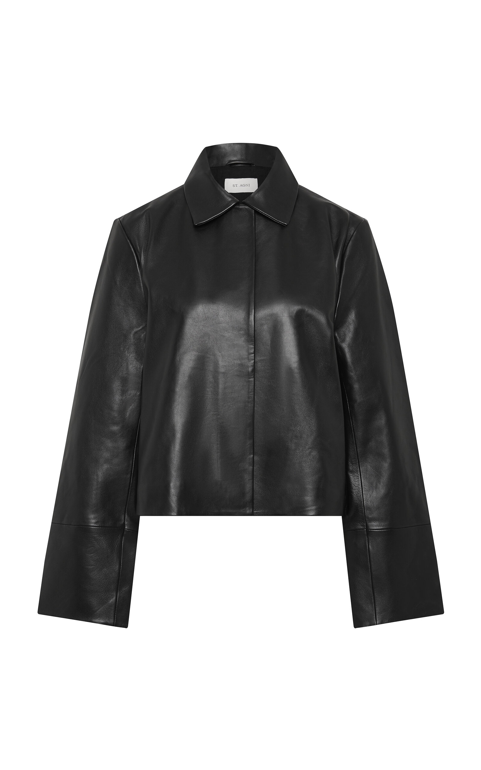 St. Agni Minimal Boxy Leather Jacket - Black