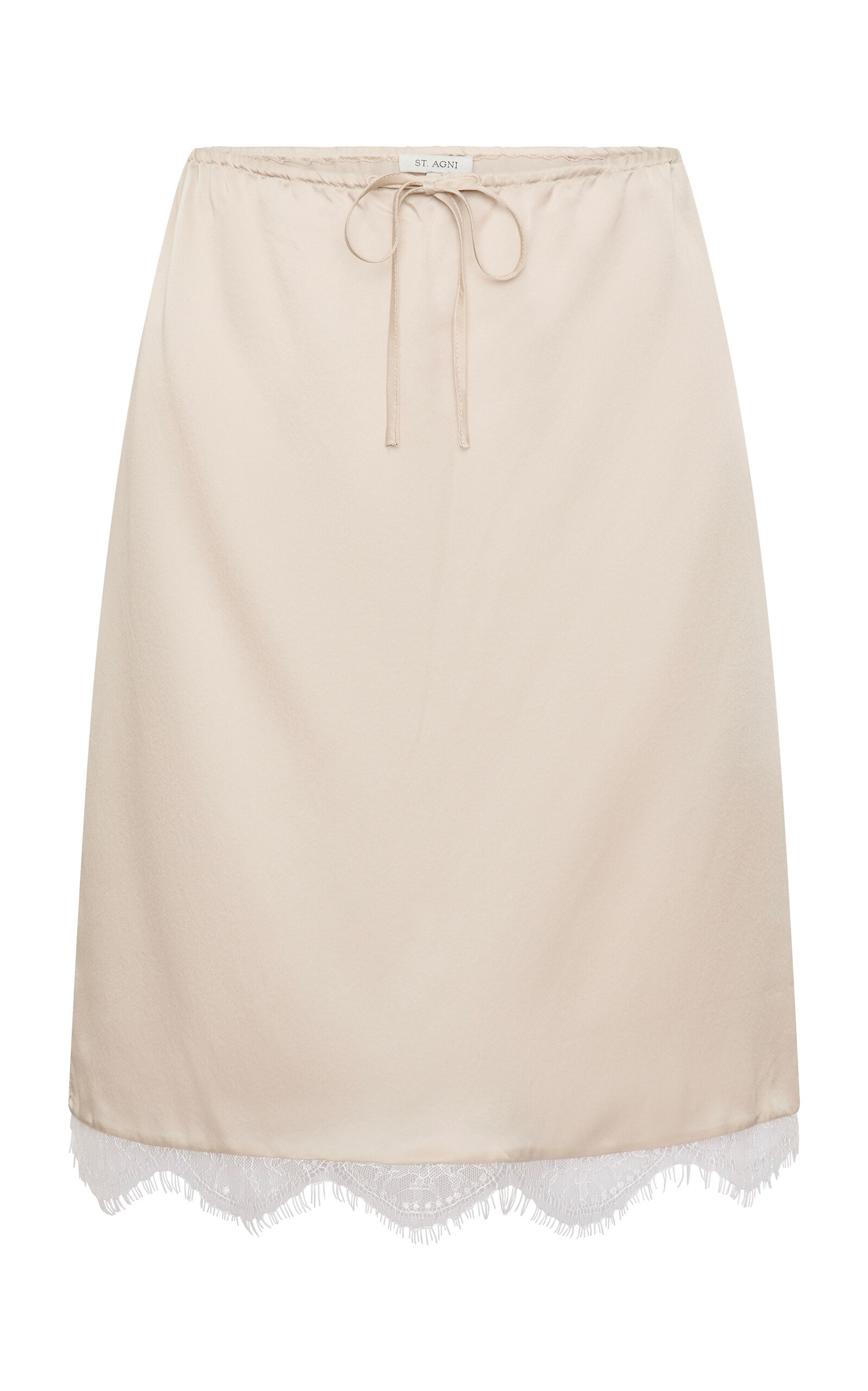 St Agni Lace-trimmed Silk Knee-length Skirt In Neutral
