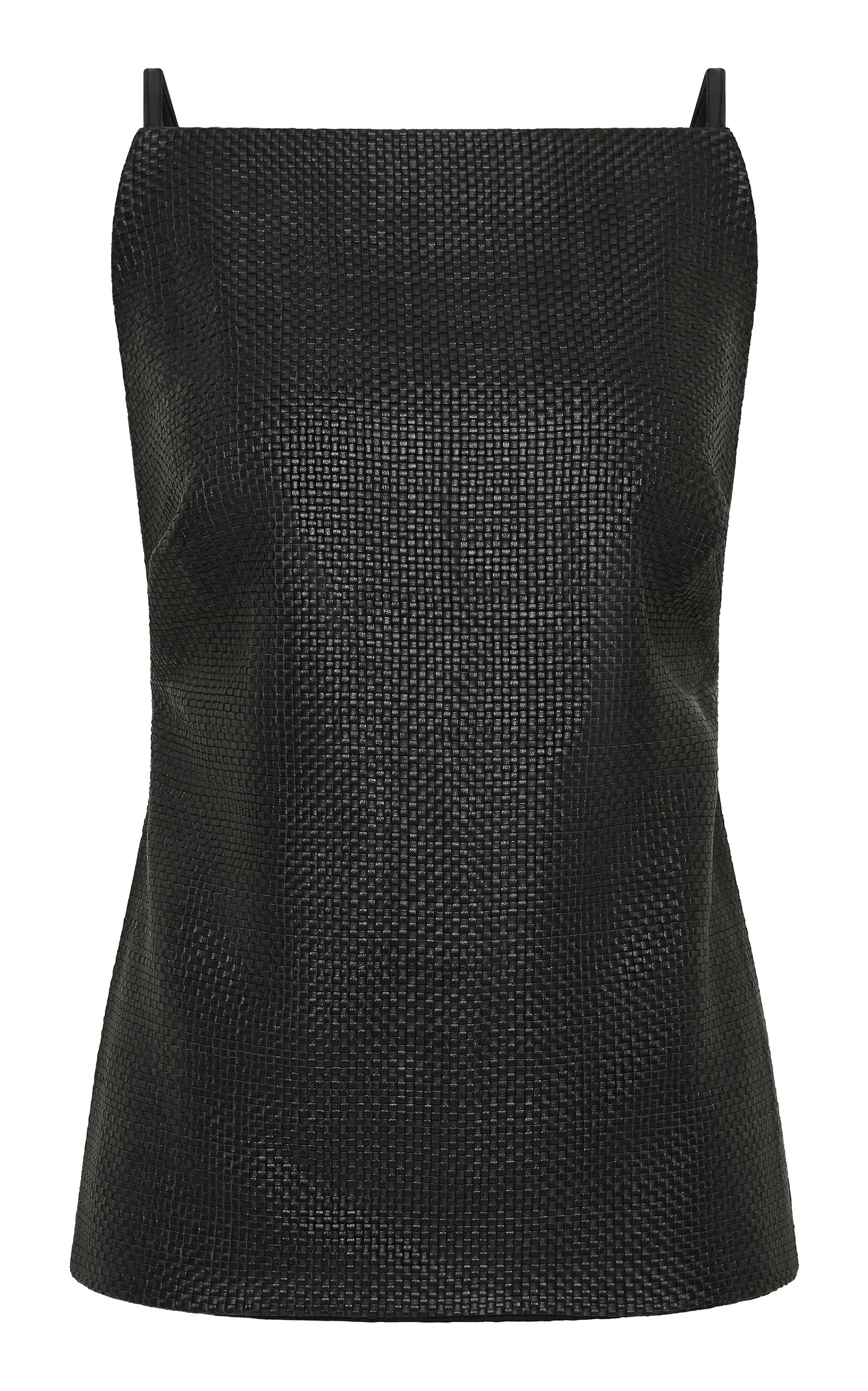 St Agni Square-neck Woven Leather Top In Black
