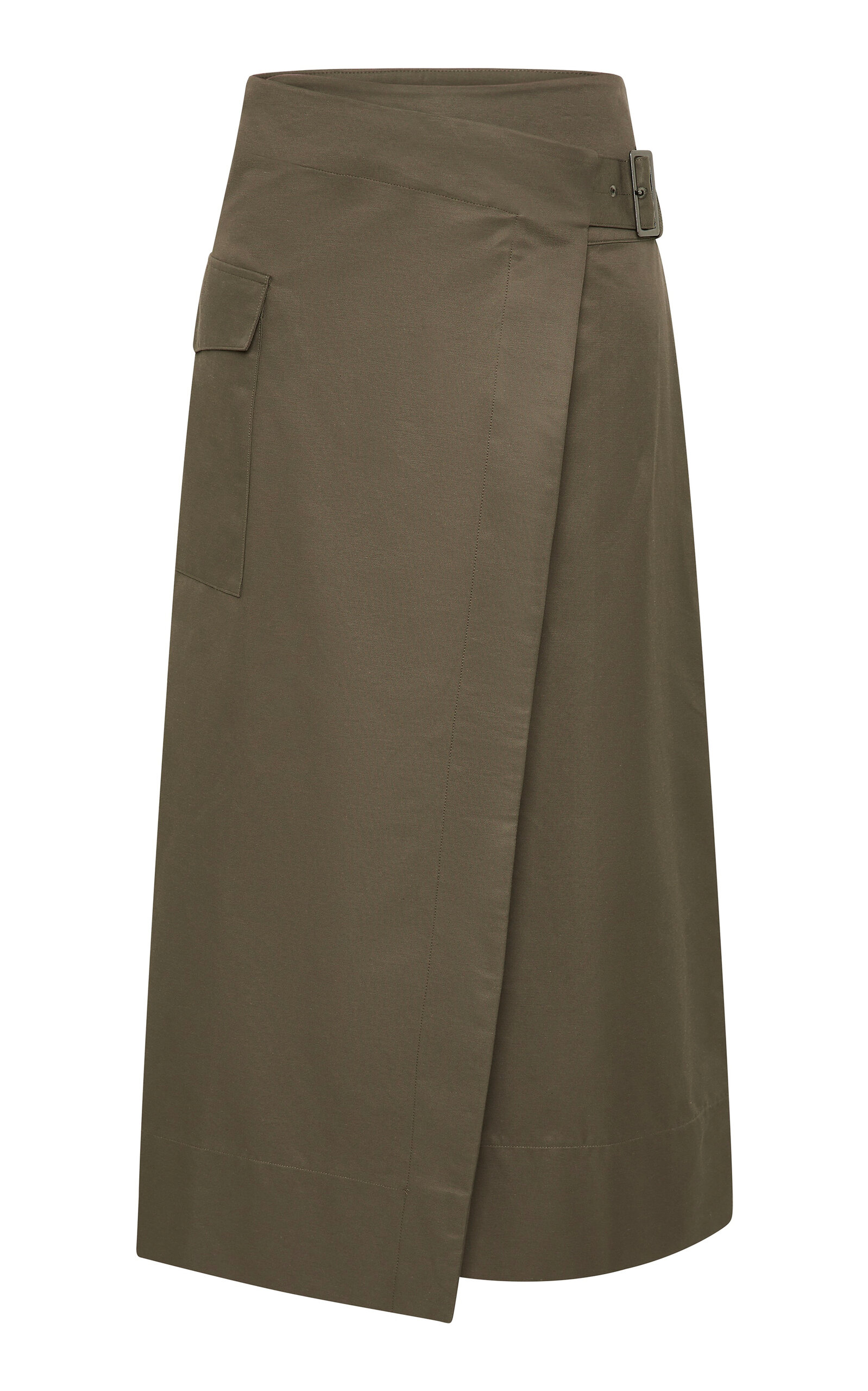 St Agni Utility Wrap-front Cotton-blend Midi Skirt In Green