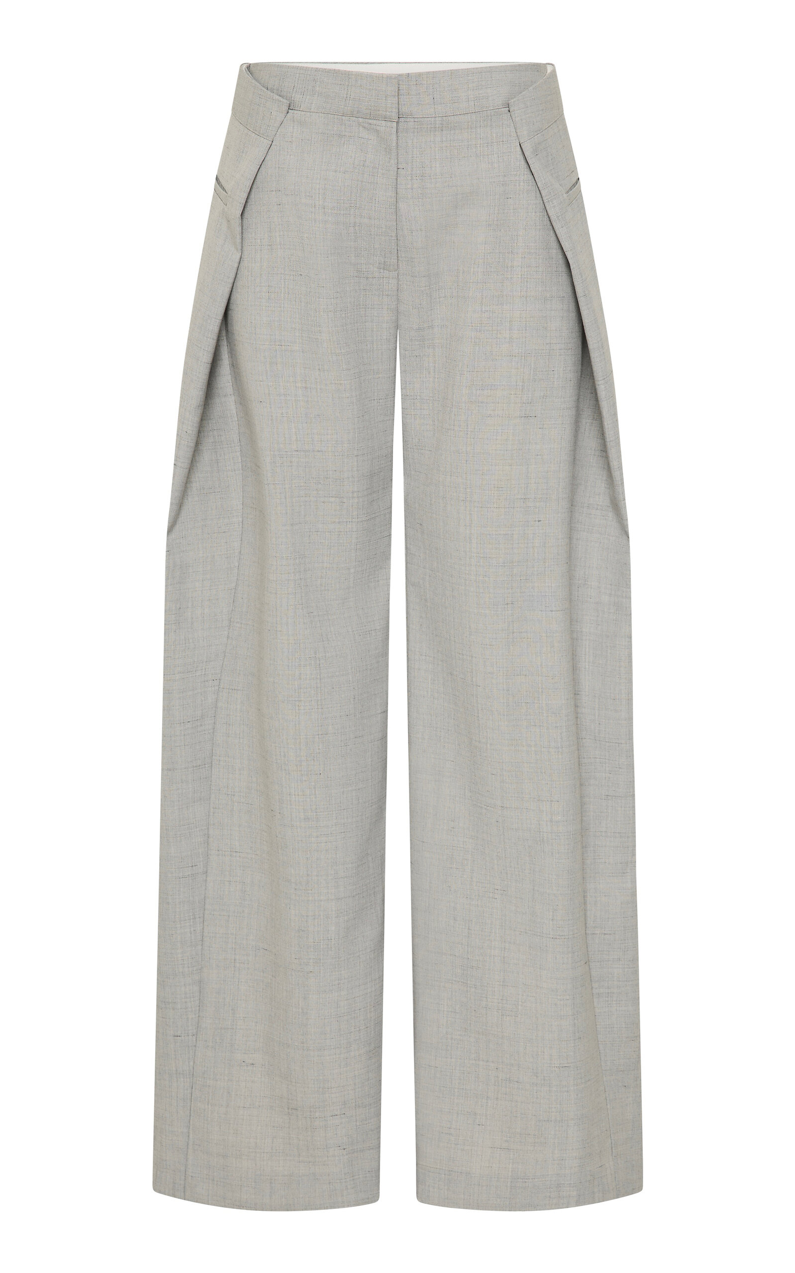 St Agni Folded Wool-blend Wide-leg Pants In Gray