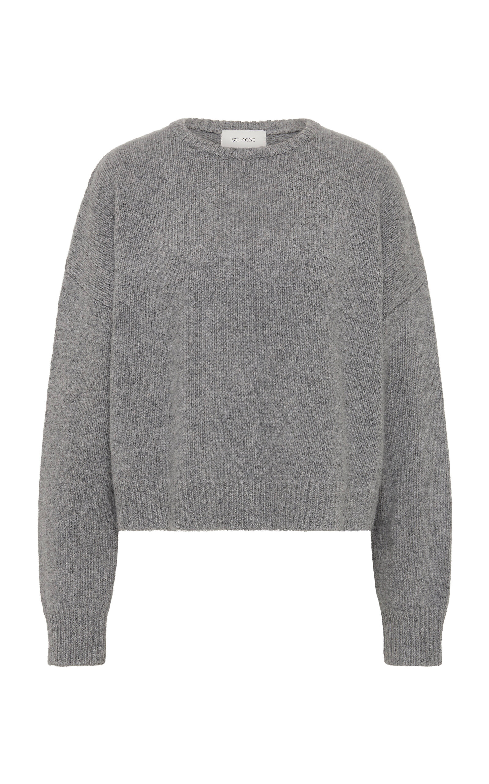 St Agni Cropped Wool-linen Sweater In Gray