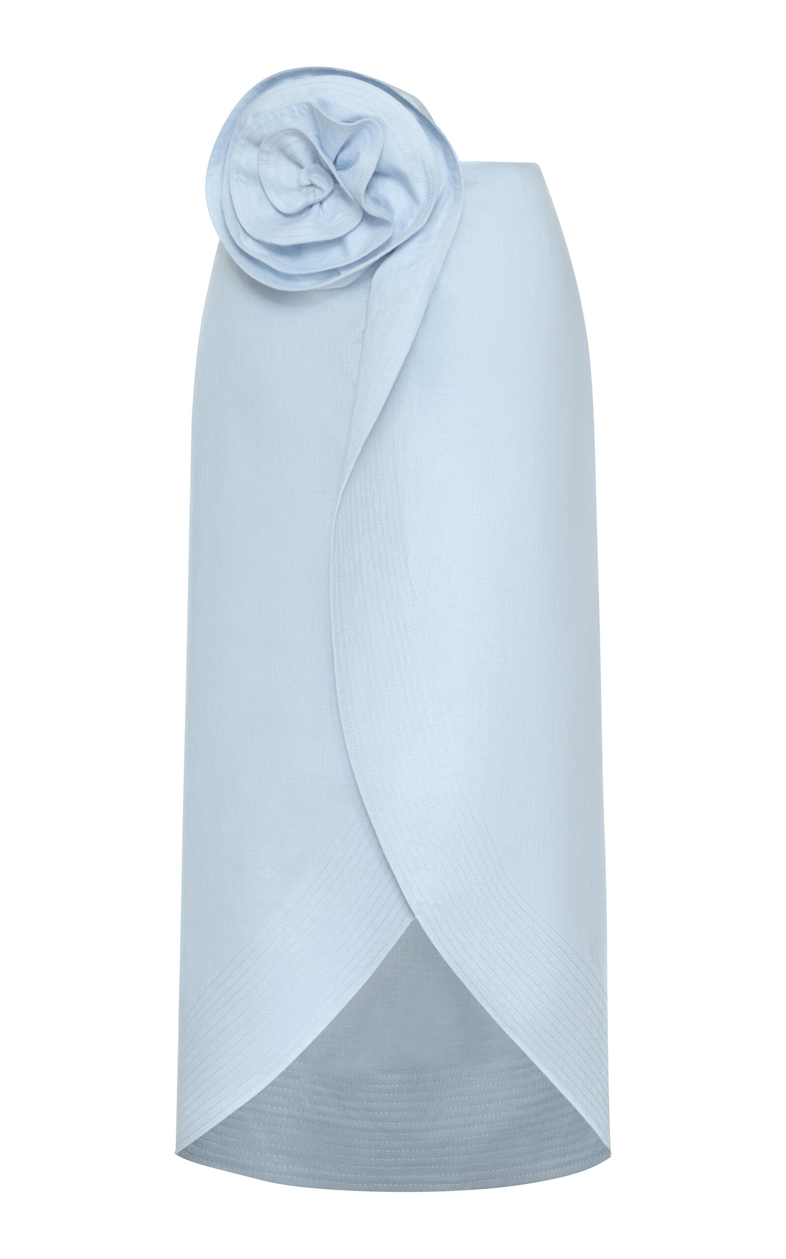 Andres Otalora Florada Floral-embellished Linen Midi Skirt In Blue