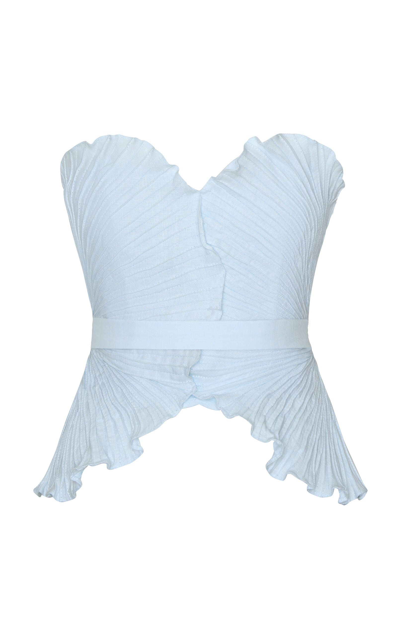 Andres Otalora De Tres Pleated Peplum Linen Top - Light Blue