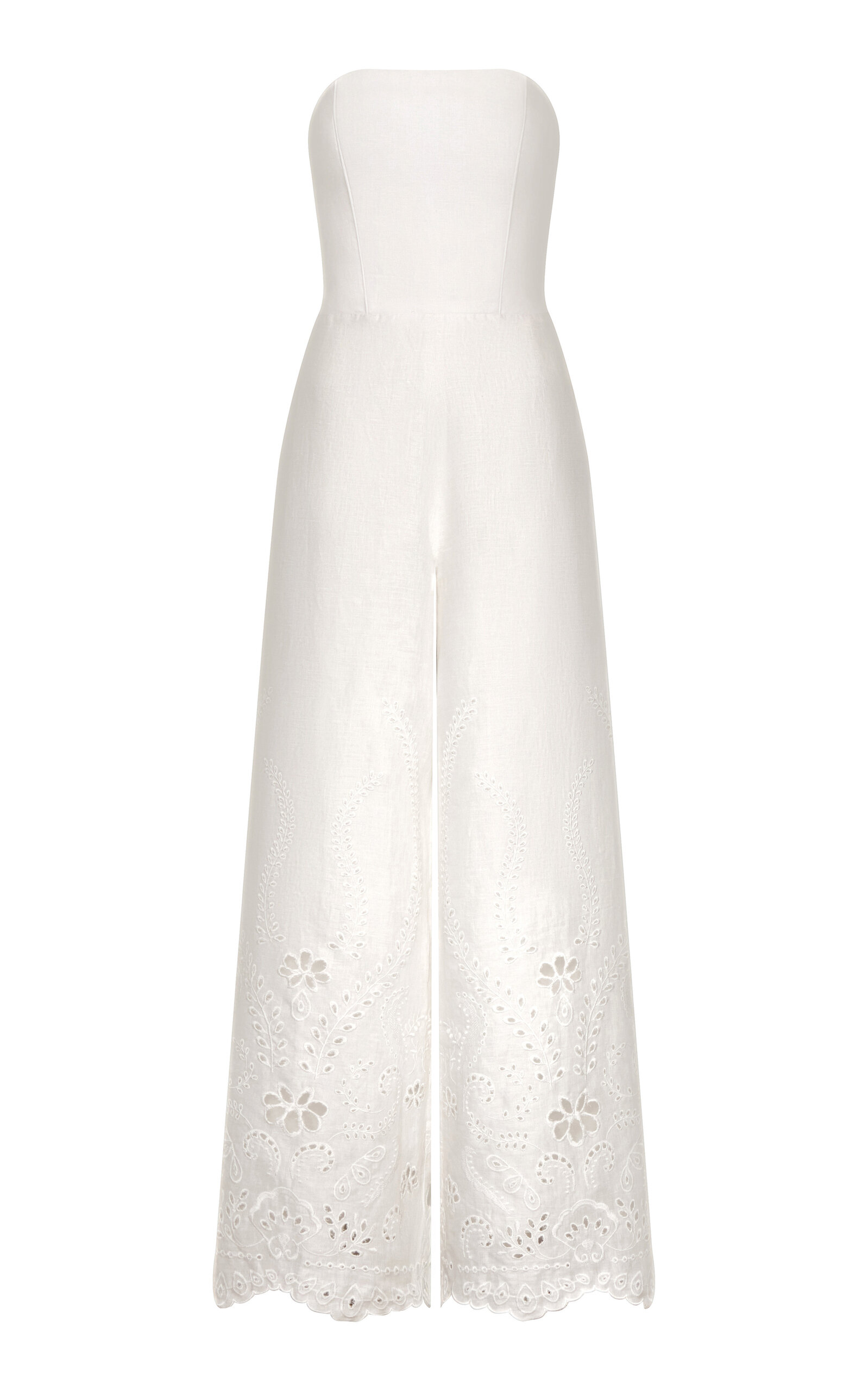 Andres Otalora Escapes Floral Embroidered Linen  Jumpsuit In White