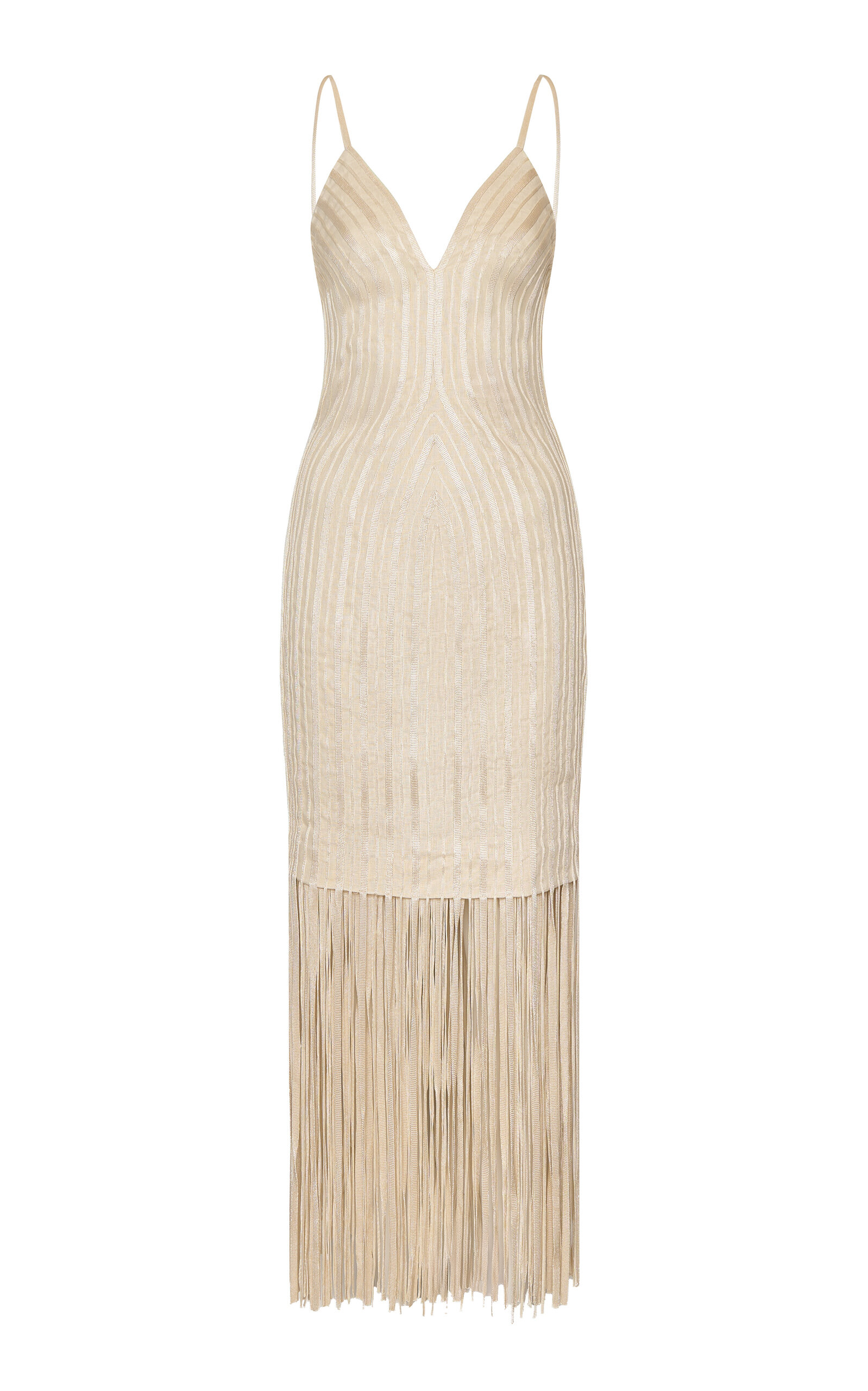 Andres Otalora Marea Lenta Fringed Linen-blend Midi Dress In White