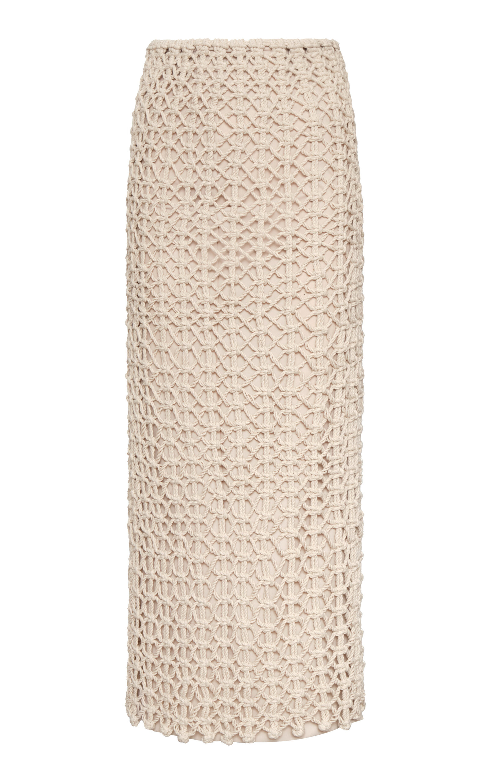 Andres Otalora Serenidad Cotton Macrame Midi Skirt In Neutral