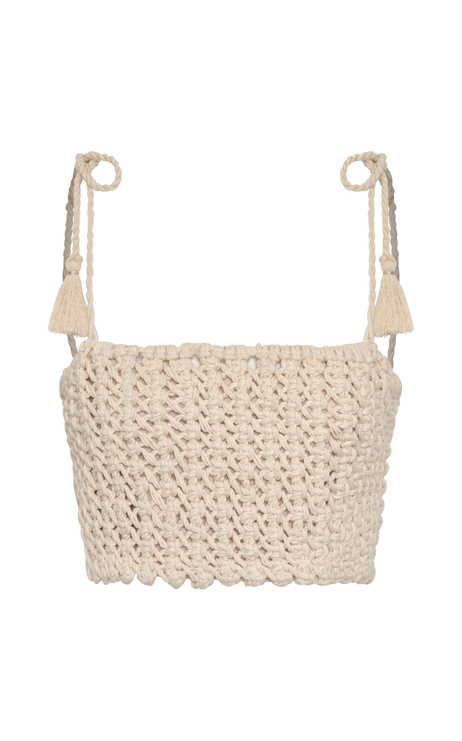 Andres Otalora Agua De Ti Cotton Macrame Cropped Top In Neutral