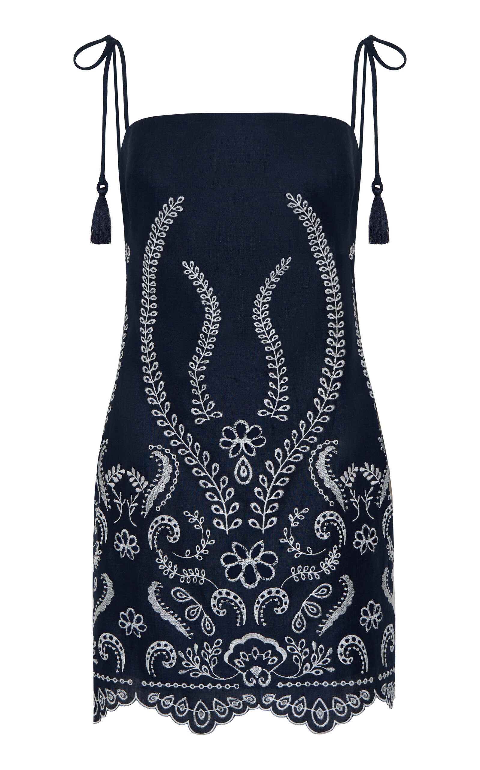 Andres Otalora Luz Nace Embroidered Linen Mini Dress - Navy