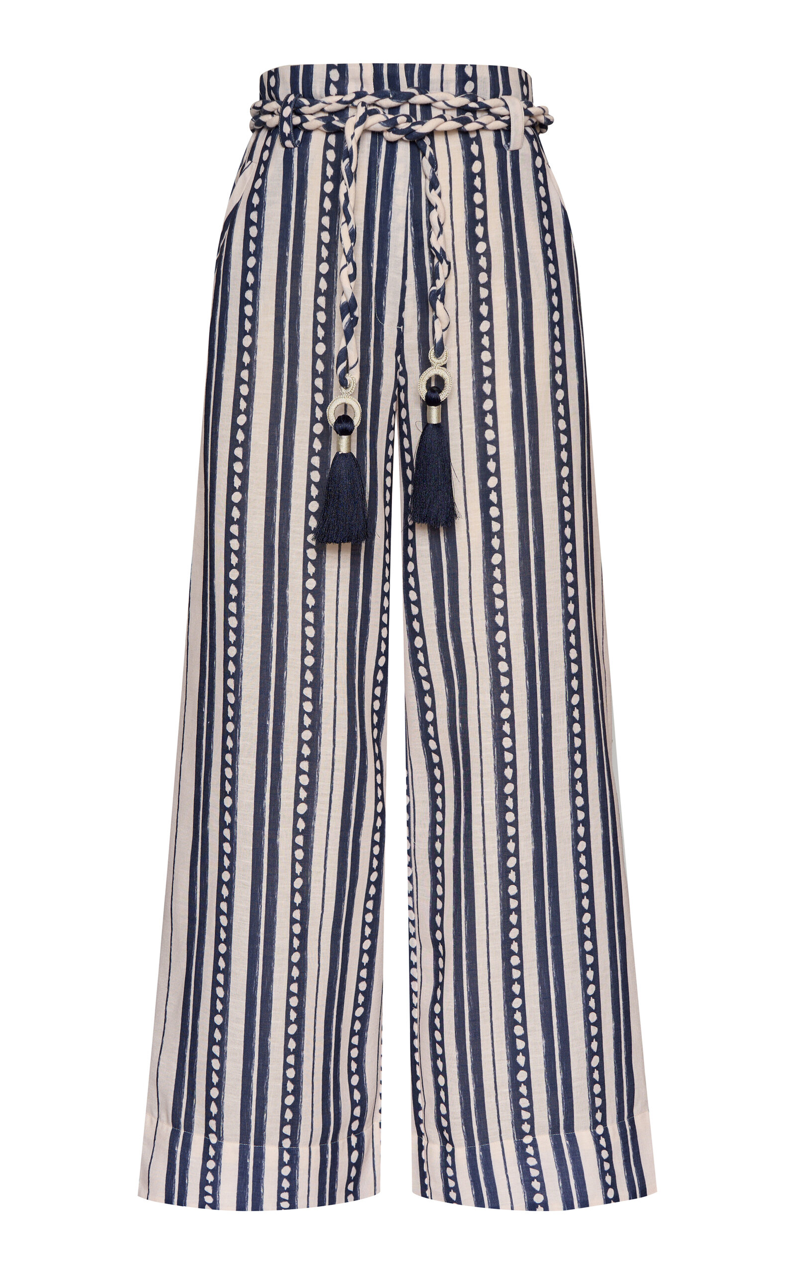 Andres Otalora Viajera Striped Linen Belted Pants In Blue