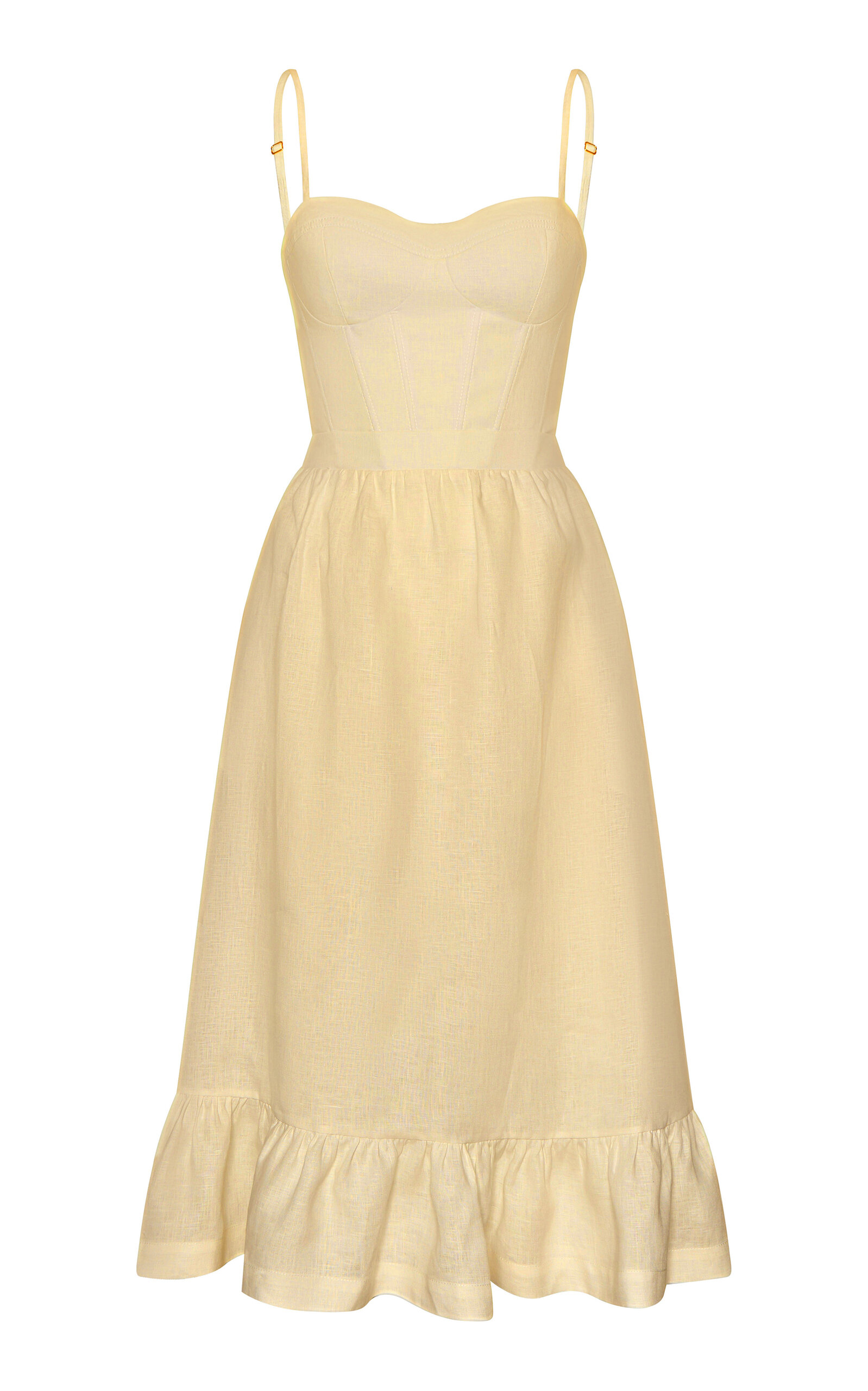 Andres Otalora Inspiras Eyelet Linen Midi Dress In Yellow