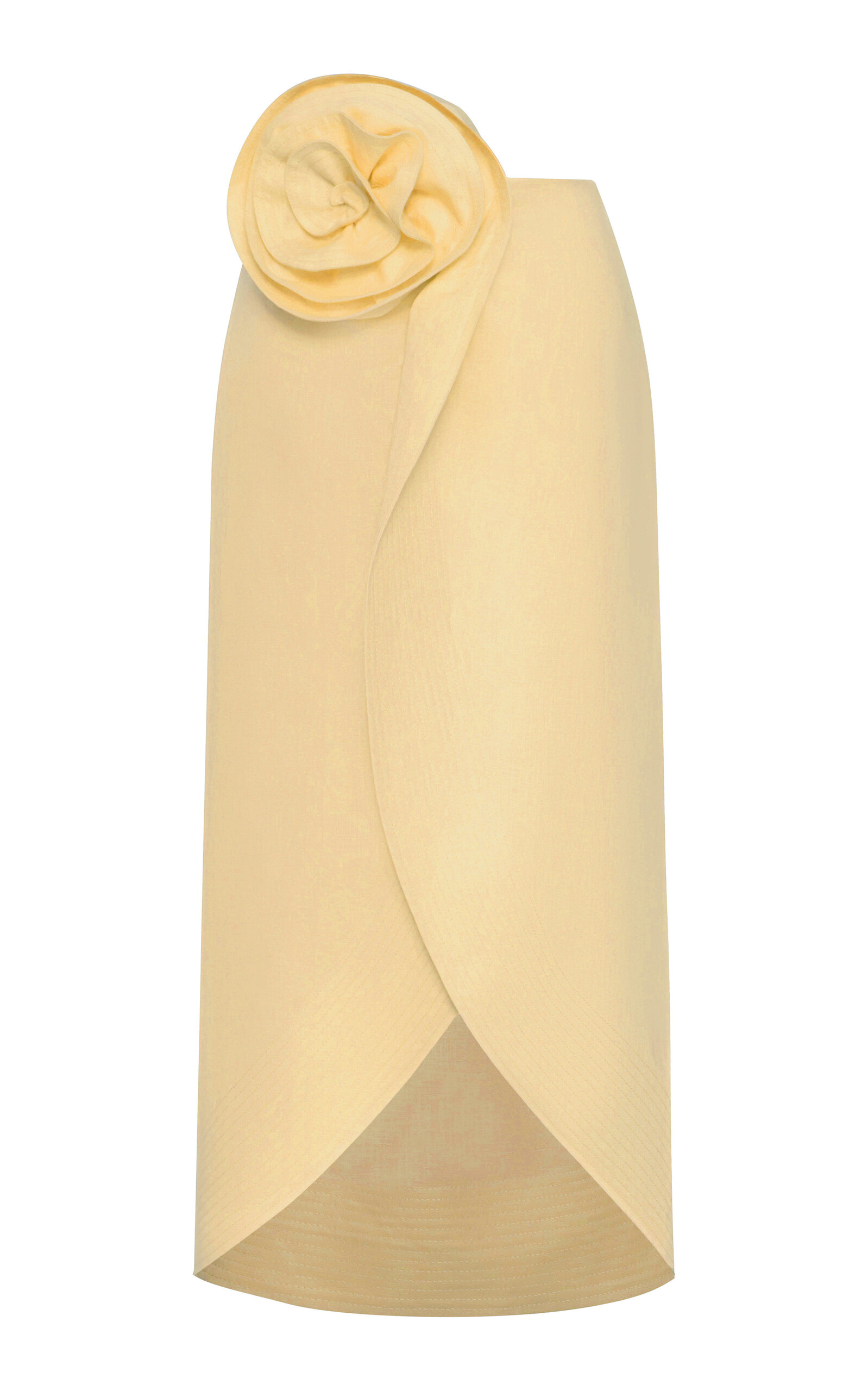 Andres Otalora Florada Floral-embellished Linen Midi Skirt In Yellow