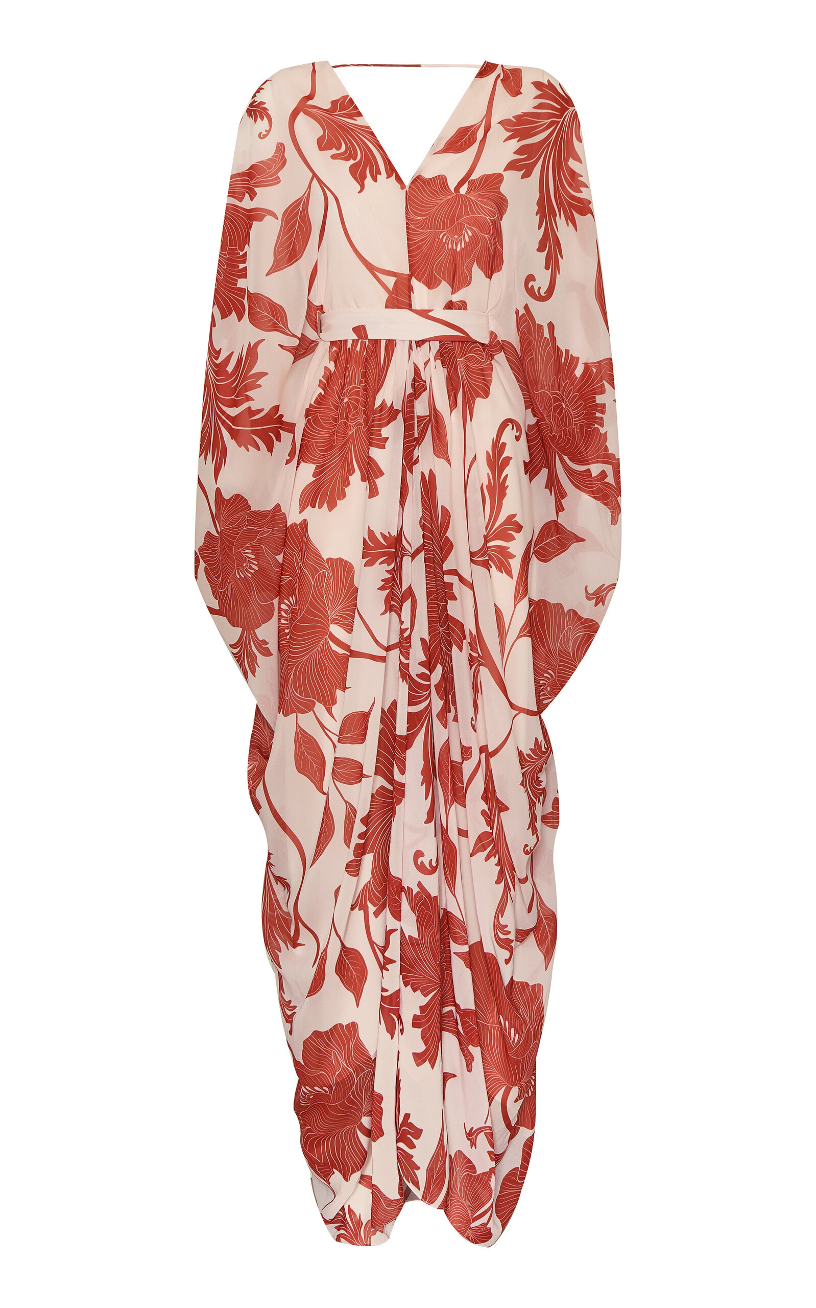 Andres Otalora Cefalonia Belted Floral Chiffon Caftan In Multi