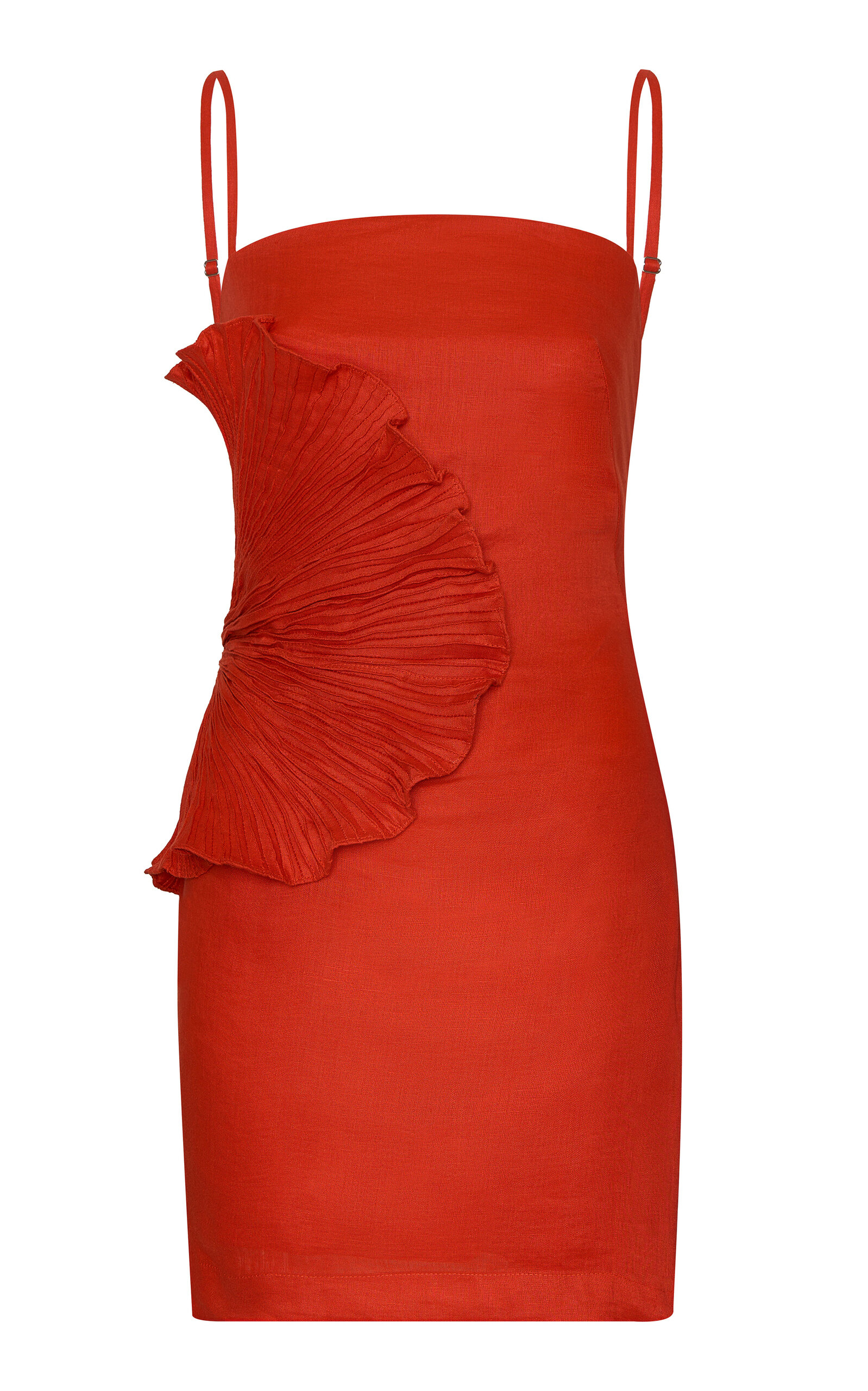 Andres Otalora Respiro Lento Floral-embellished Linen Mini Dress In Red