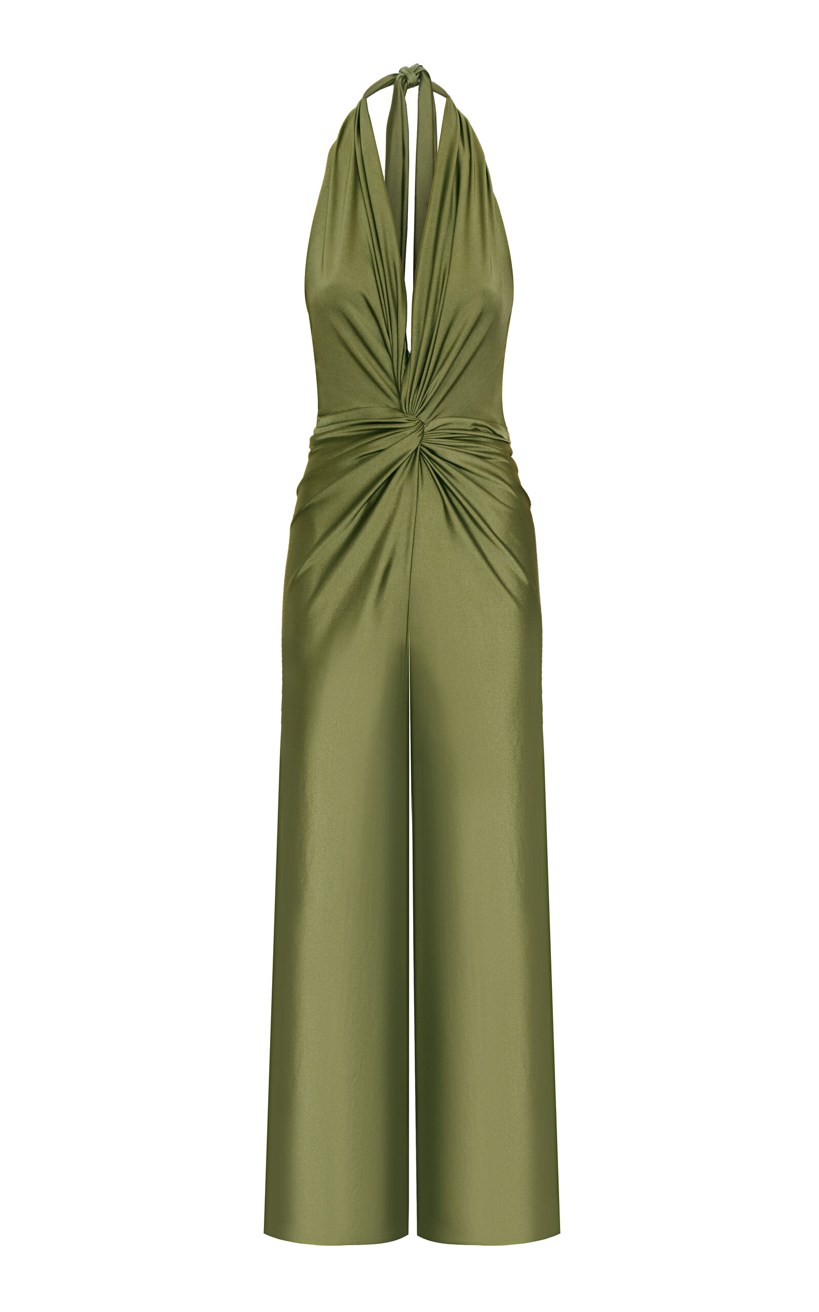 Andres Otalora Cannaria Gathered Halter Jumpsuit In Green