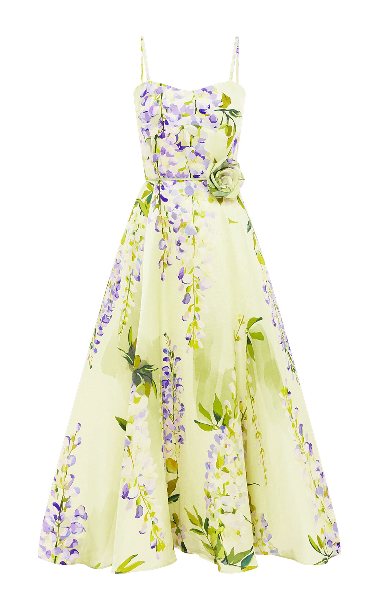 Leo Lin Mariela Embellished Silk-cotton Midi Dress In Yellow