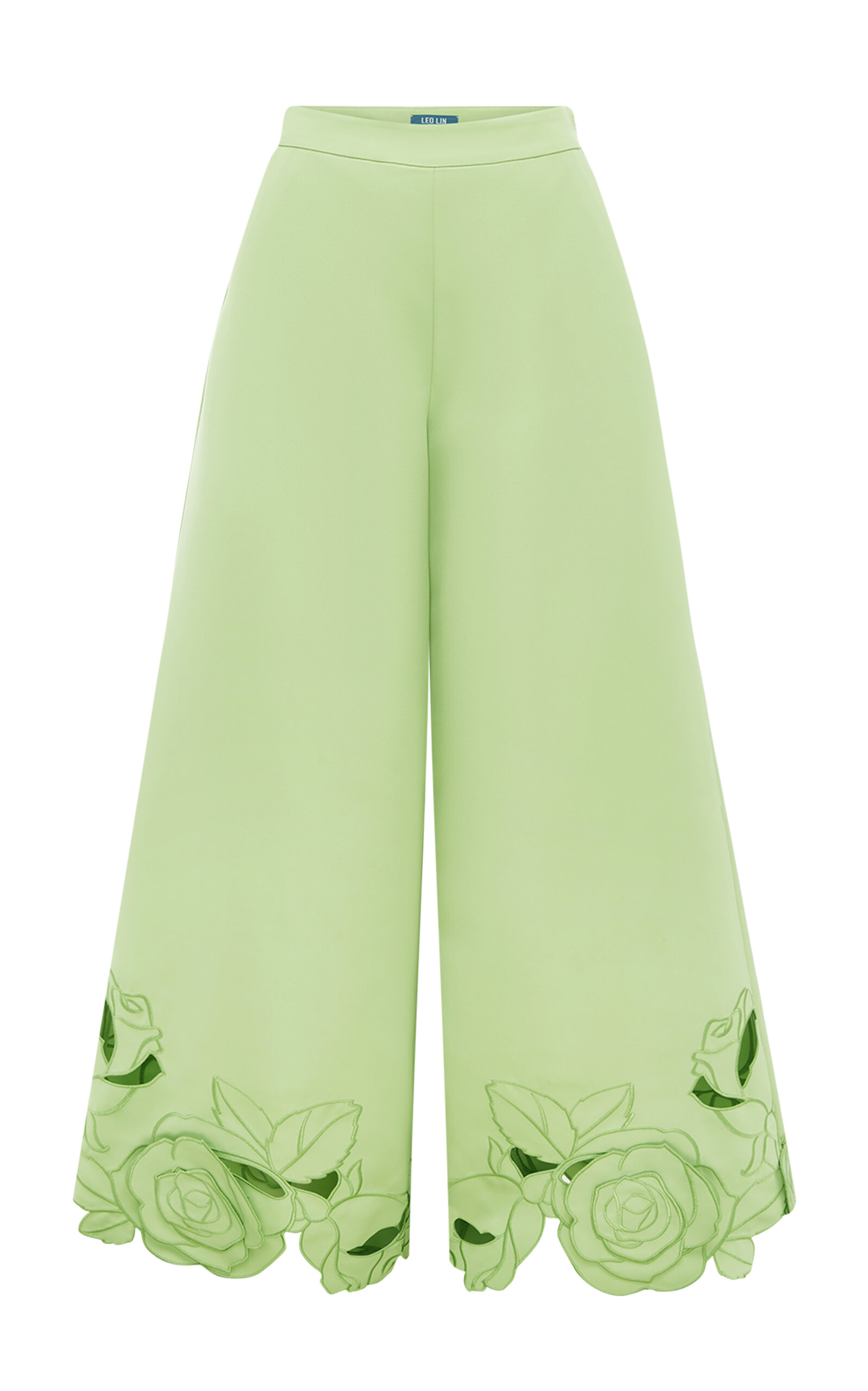 Leo Lin Theodora Appliquéd Wide-leg Pants In Green
