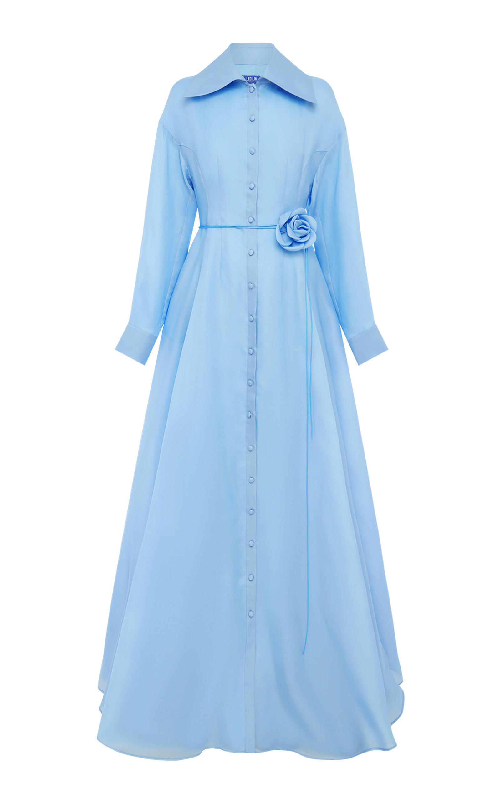 Leo Lin Josephine Button-up Silk Gown In Blue