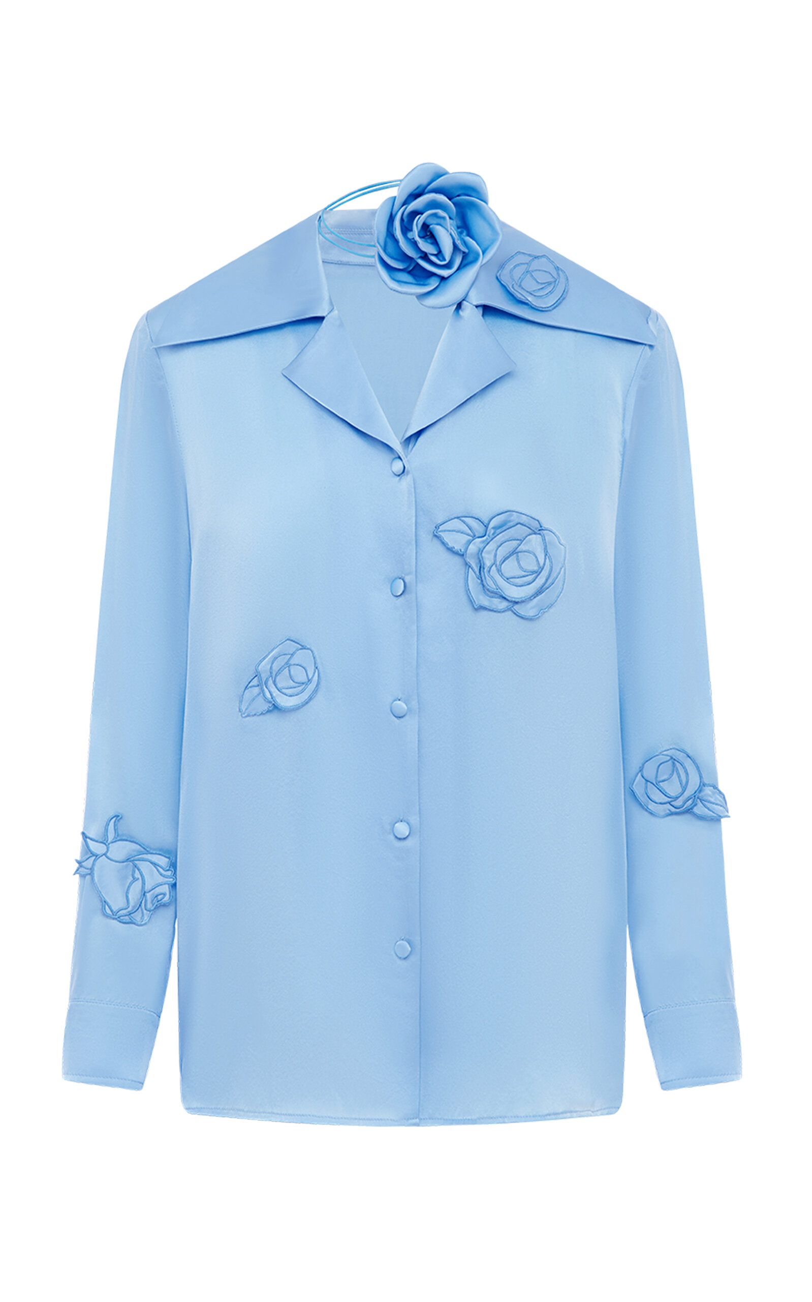 Leo Lin Kristina Appliquéd Silk-blend Blouse In Blue