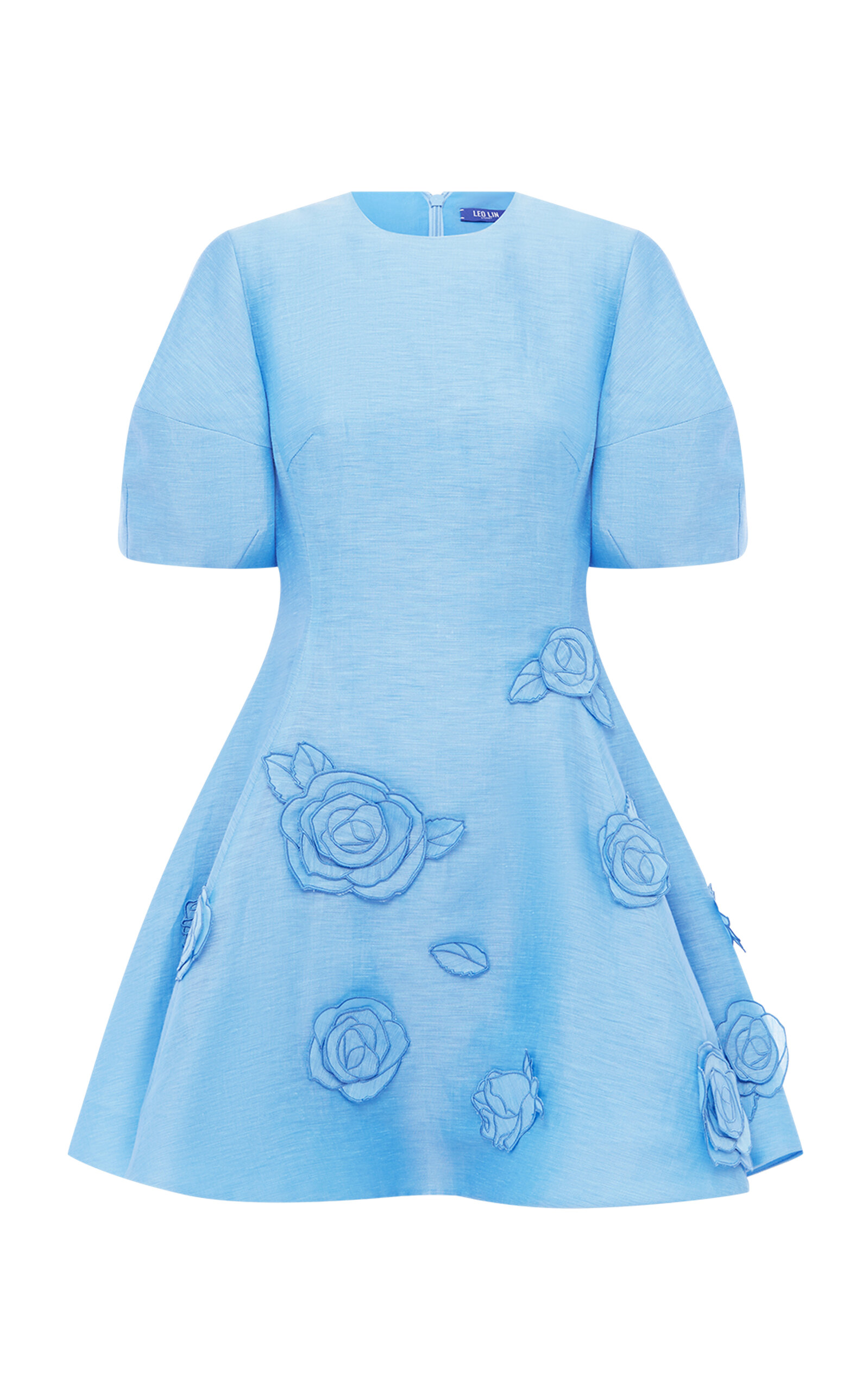 Leo Lin Simona Appliquéd Linen-Blend Mini Dress - Light Blue