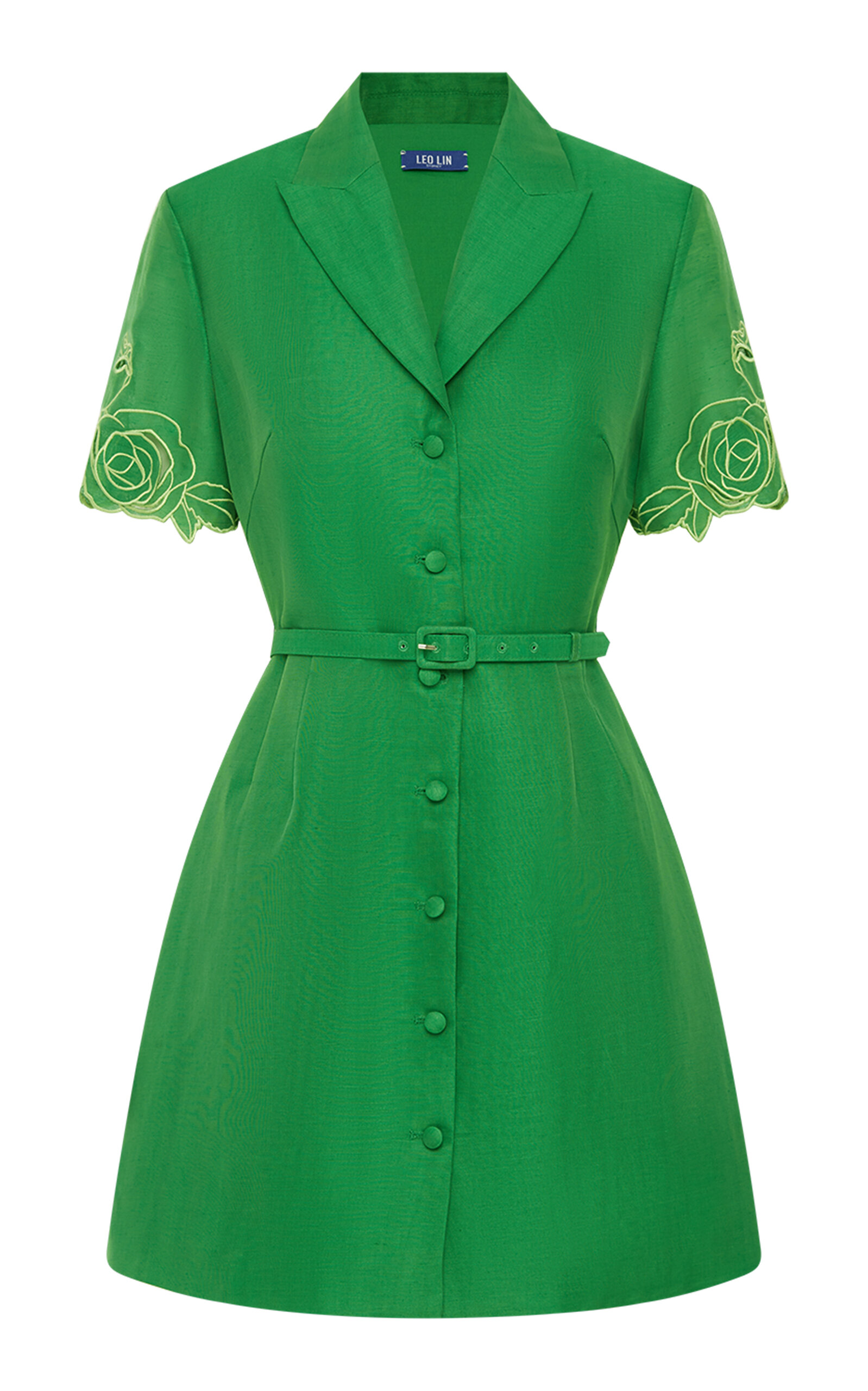 Leo Lin Brigitte Appliquéd Linen-blend Mini Dress In Green