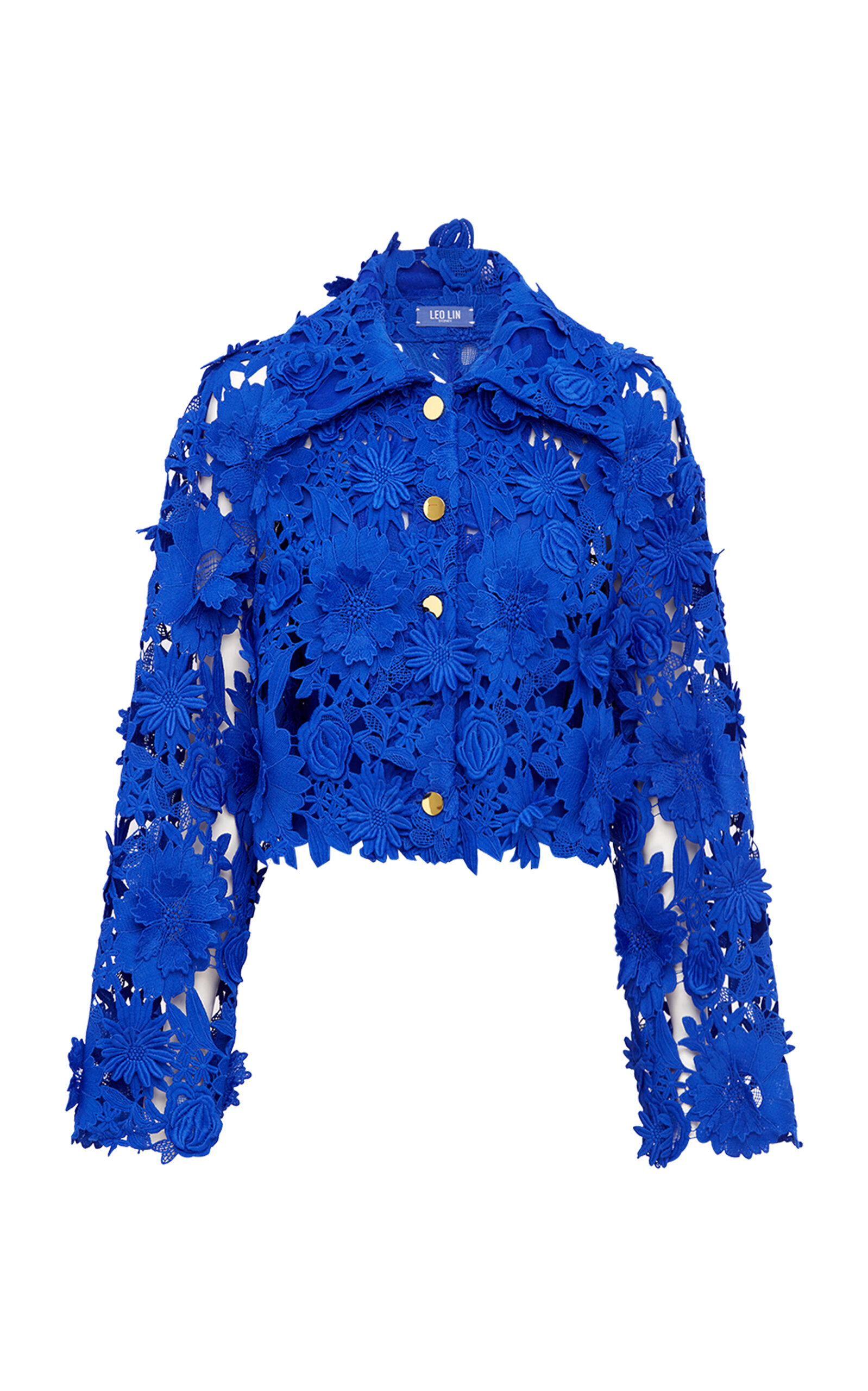 Leo Lin Robyn Lace Button-down Shirt In Blue