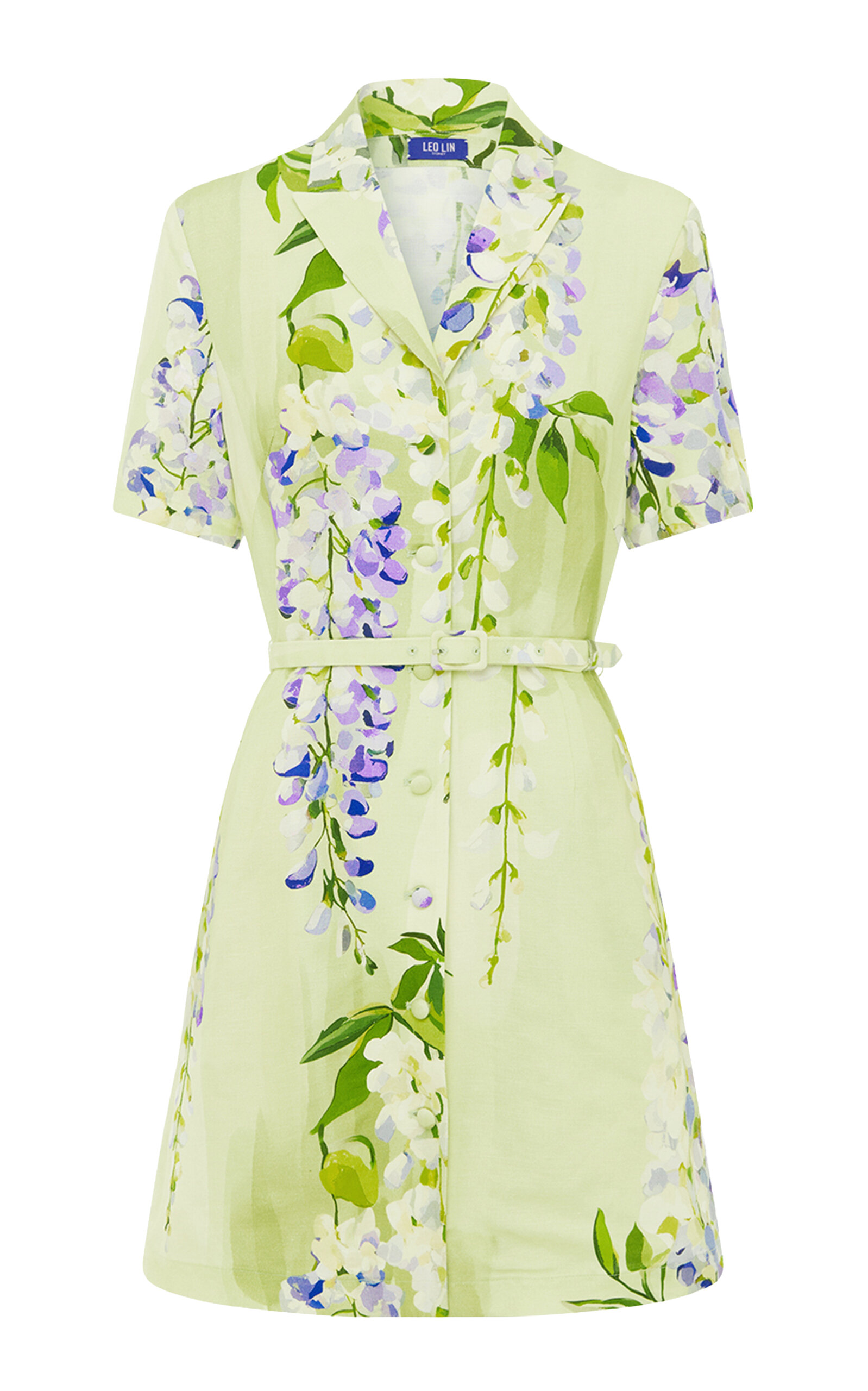 Leo Lin Brigittie Belted Linen-blend Mini Dress In Yellow
