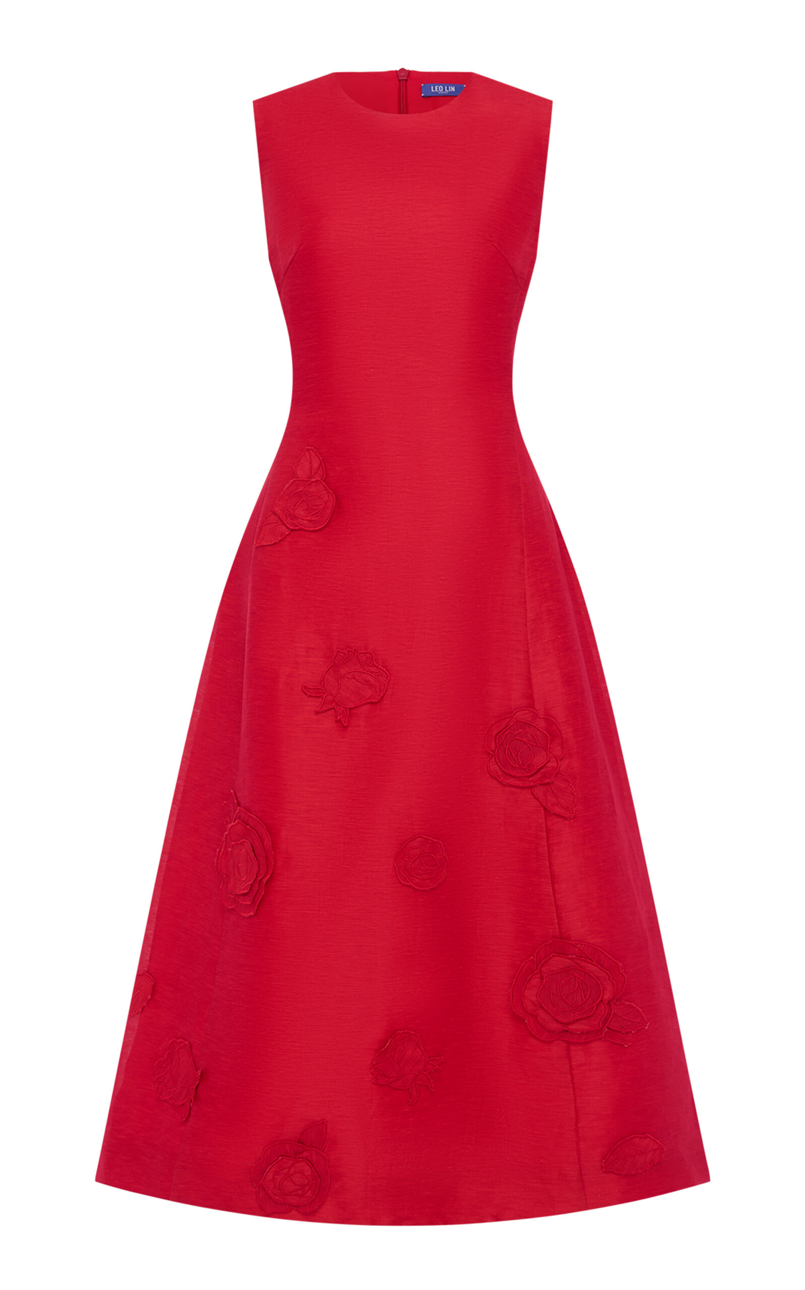 Leo Lin Cleo Appliquéd Linen-silk Midi Dress In Red