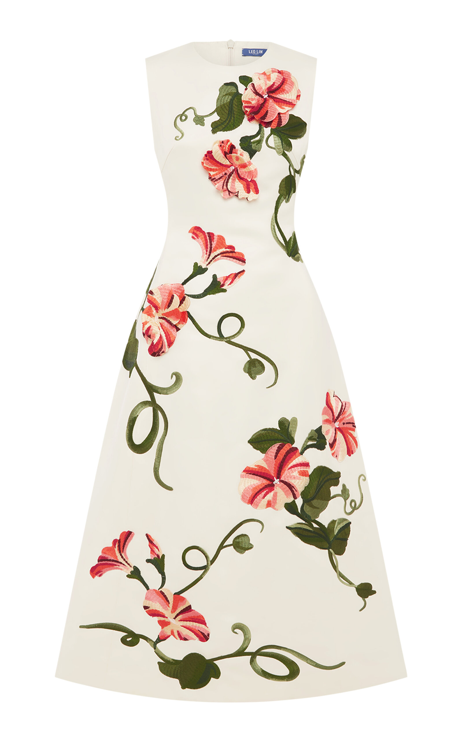 Leo Lin Cleo Flower-appliquéd Midi Dress In White