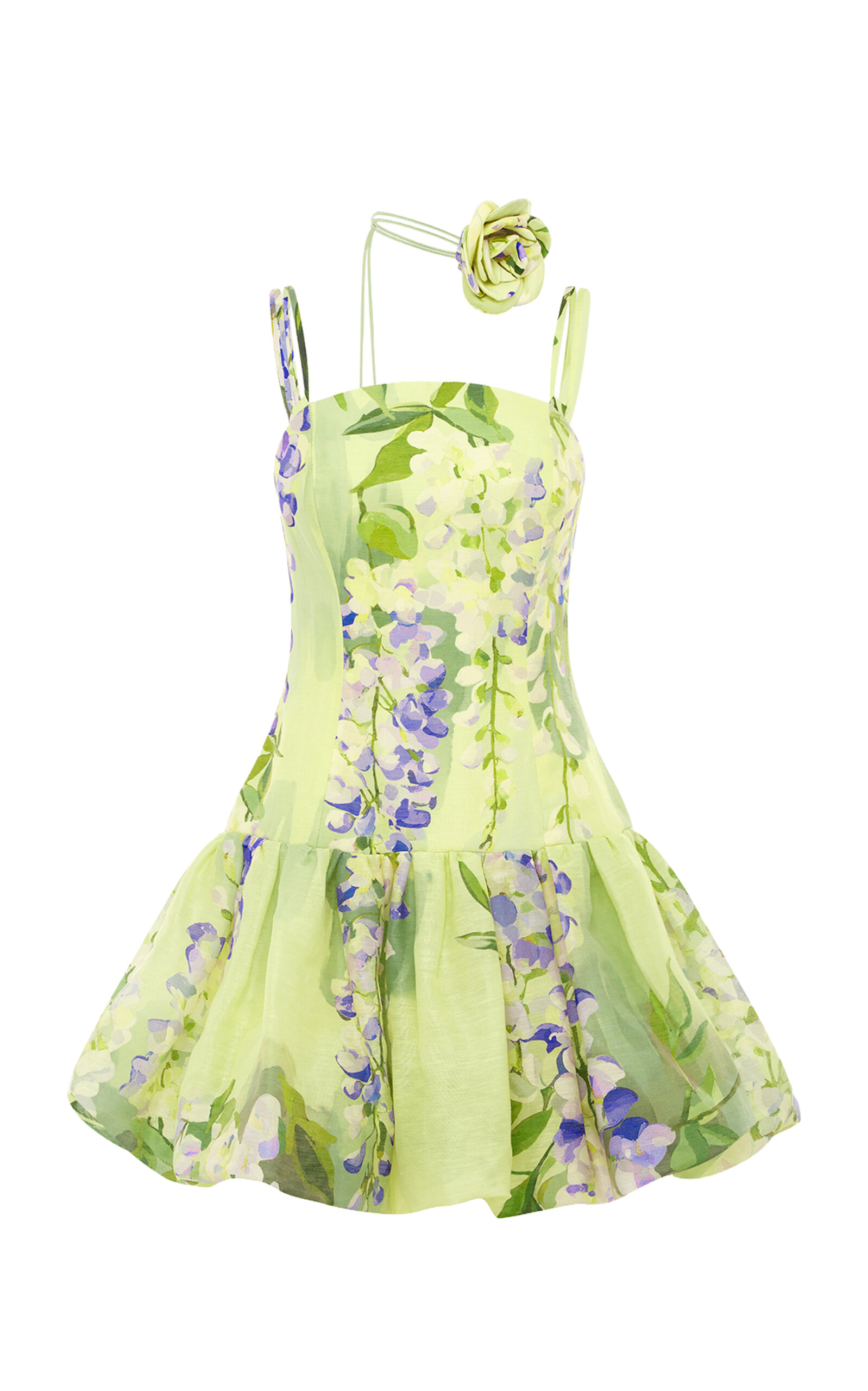 Leo Lin Lorena Printed Linen-blend Mini Dress In Yellow