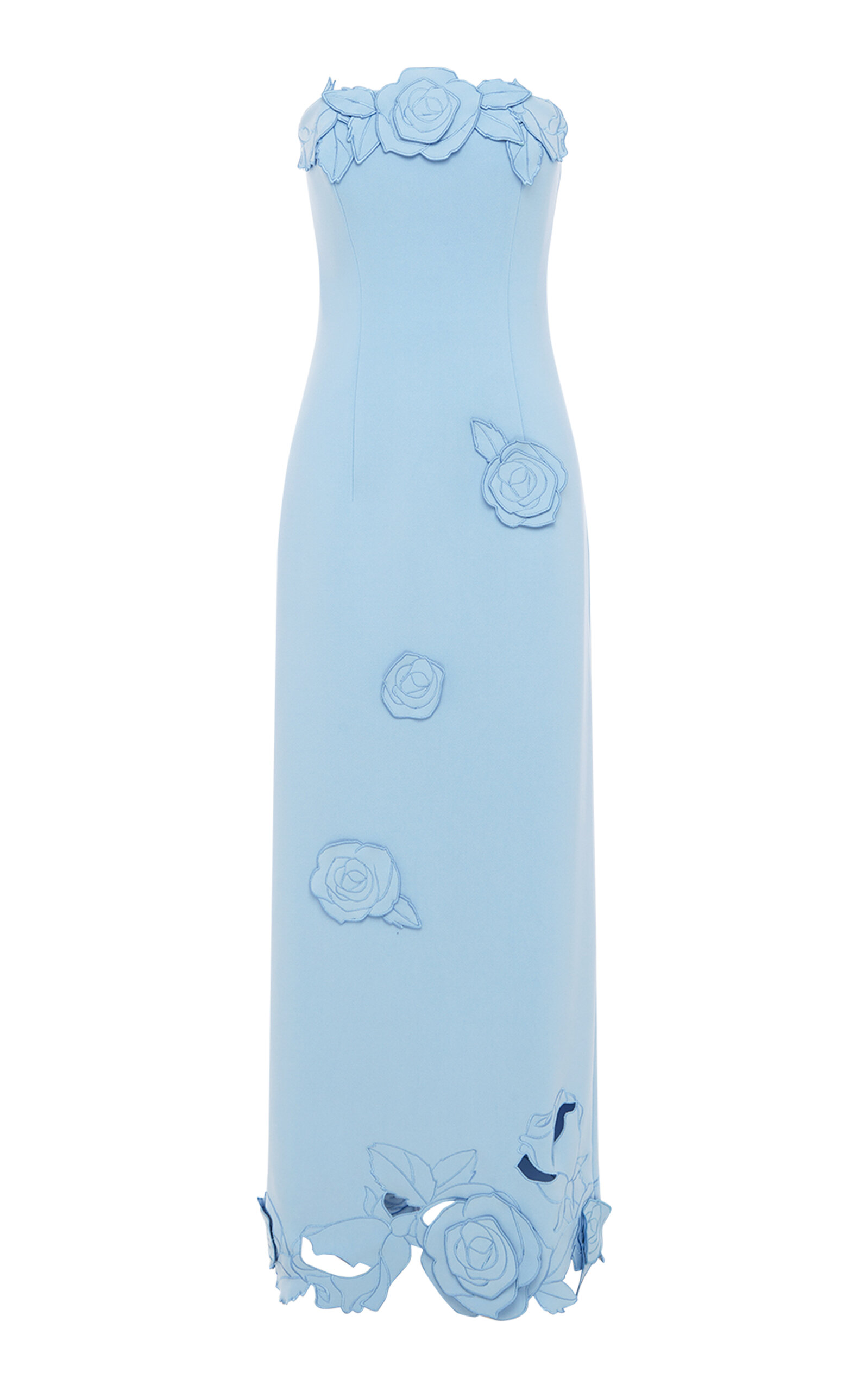 Leo Lin Rayna Appliquéd Bustier Maxi Dress In Blue