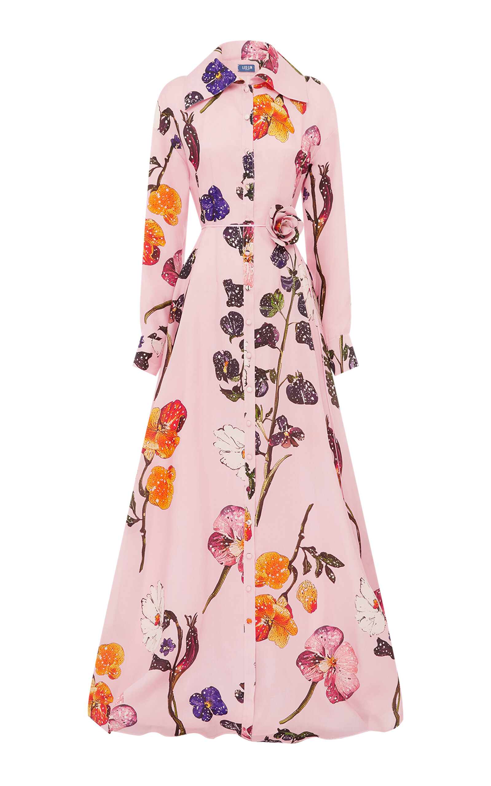 Leo Lin Josephine Floral Silk Gown In Pink