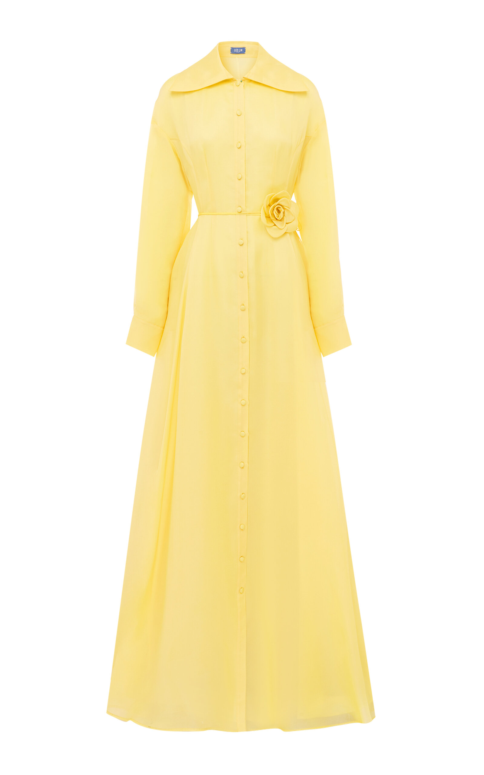 Leo Lin Josephine Rosette Silk Gown In Yellow