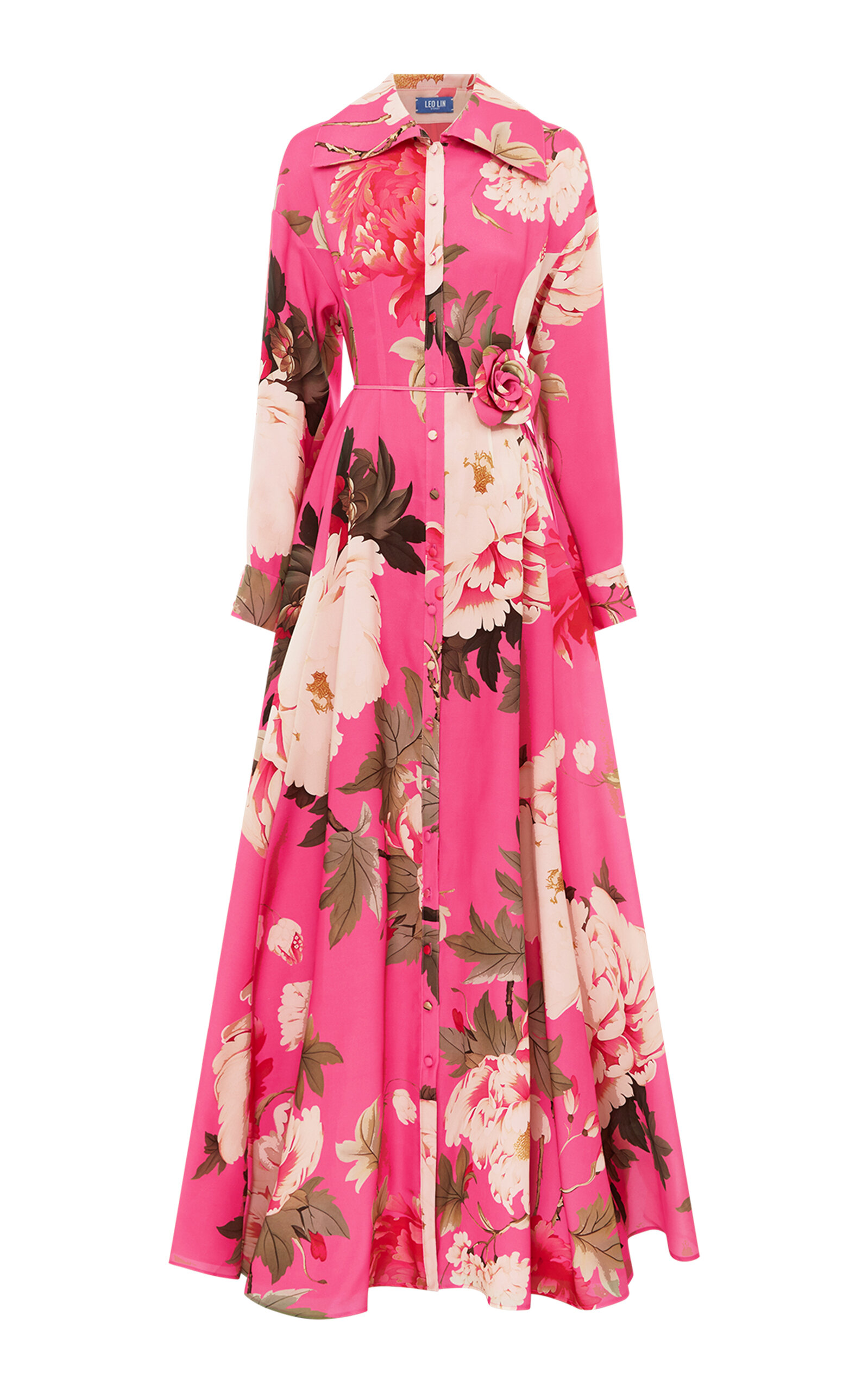 Leo Lin Josephine Floral Rosette Silk Gown In Pink