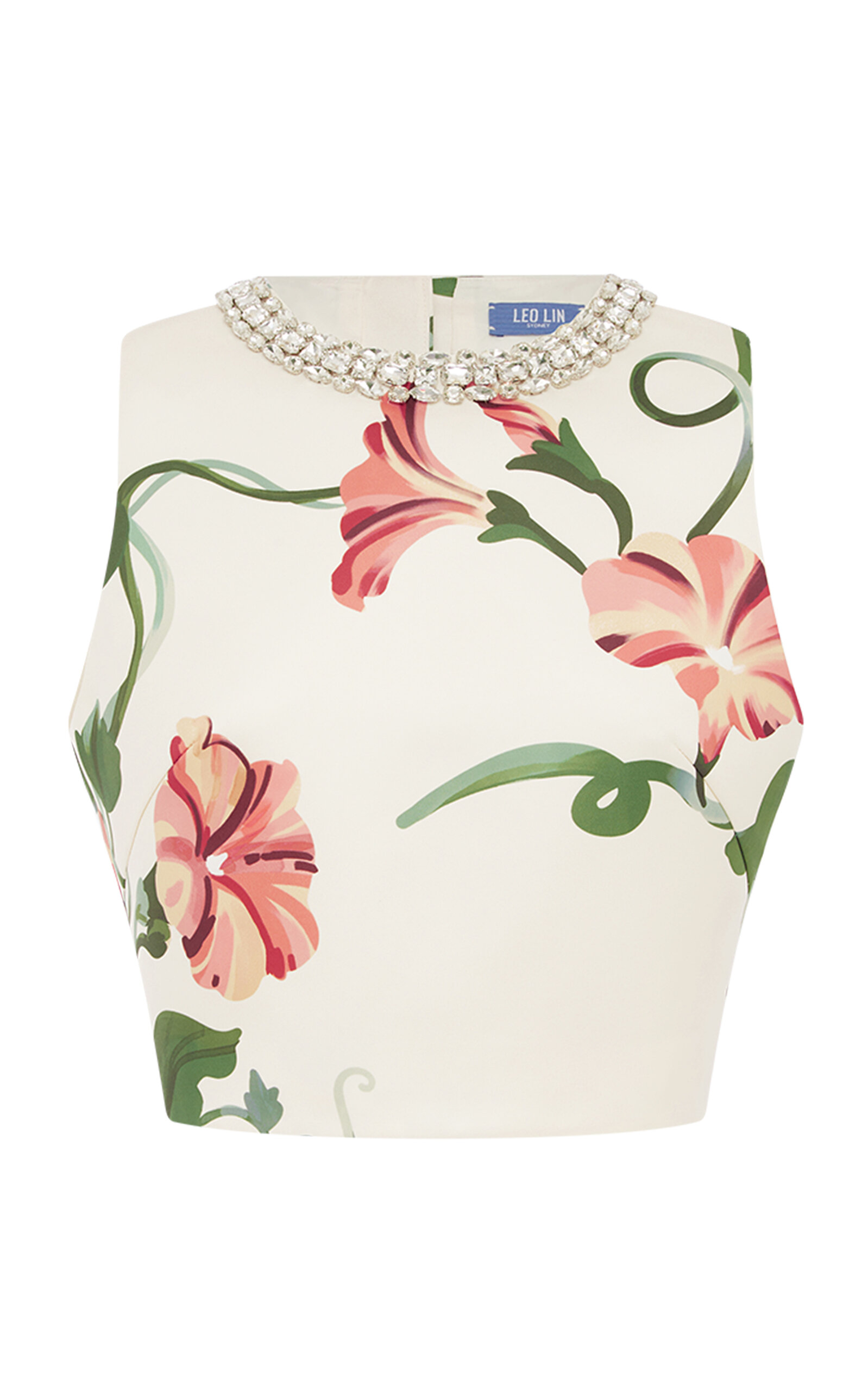 Leo Lin Iris Embellished Printed Top In White
