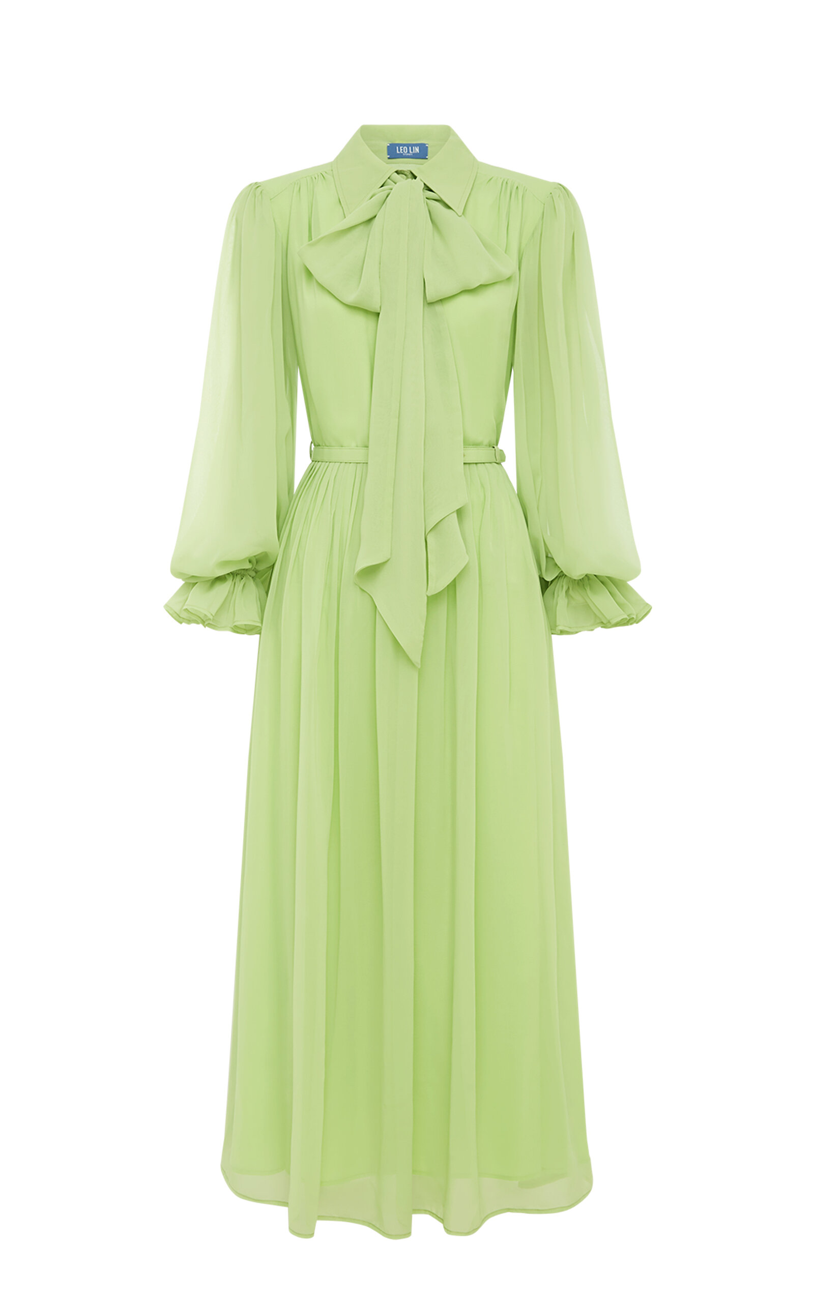 Leo Lin Cassie Tie-Neck Midi Dress - Lime Green