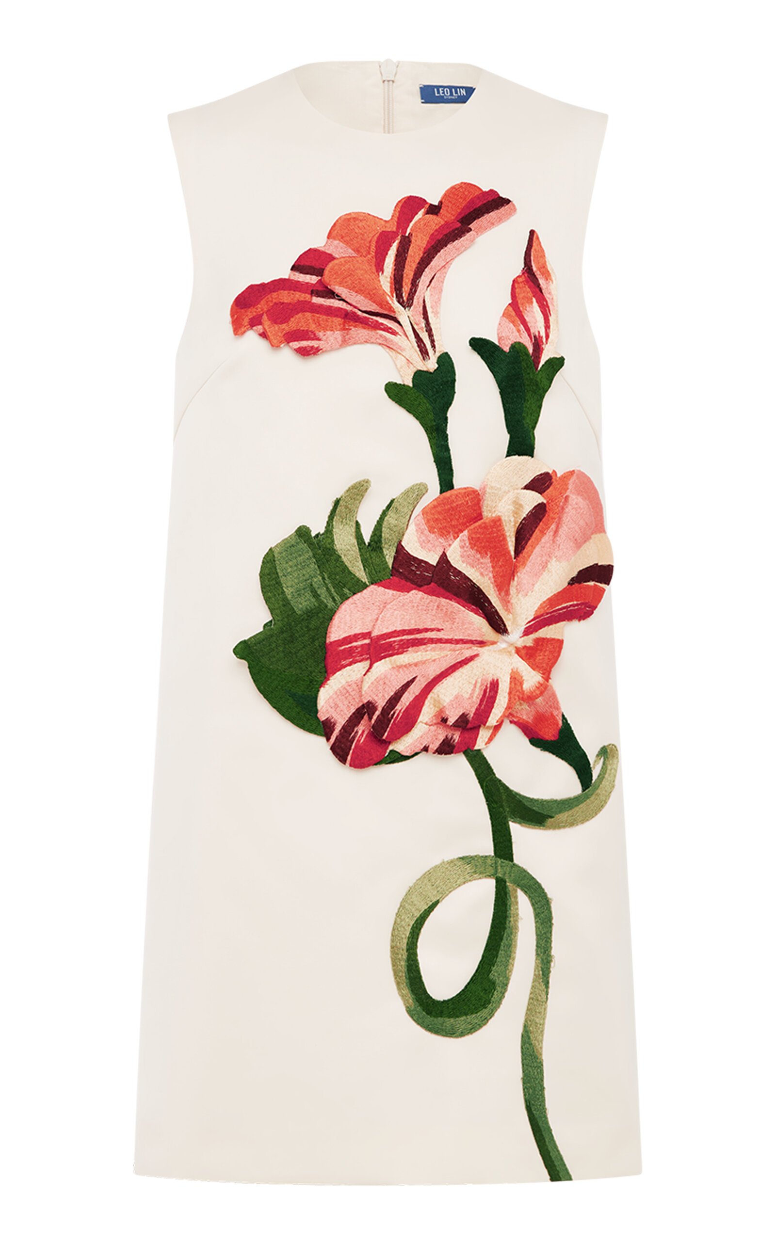 Leo Lin Yvonne Flower-Appliquéd Mini Dress - White