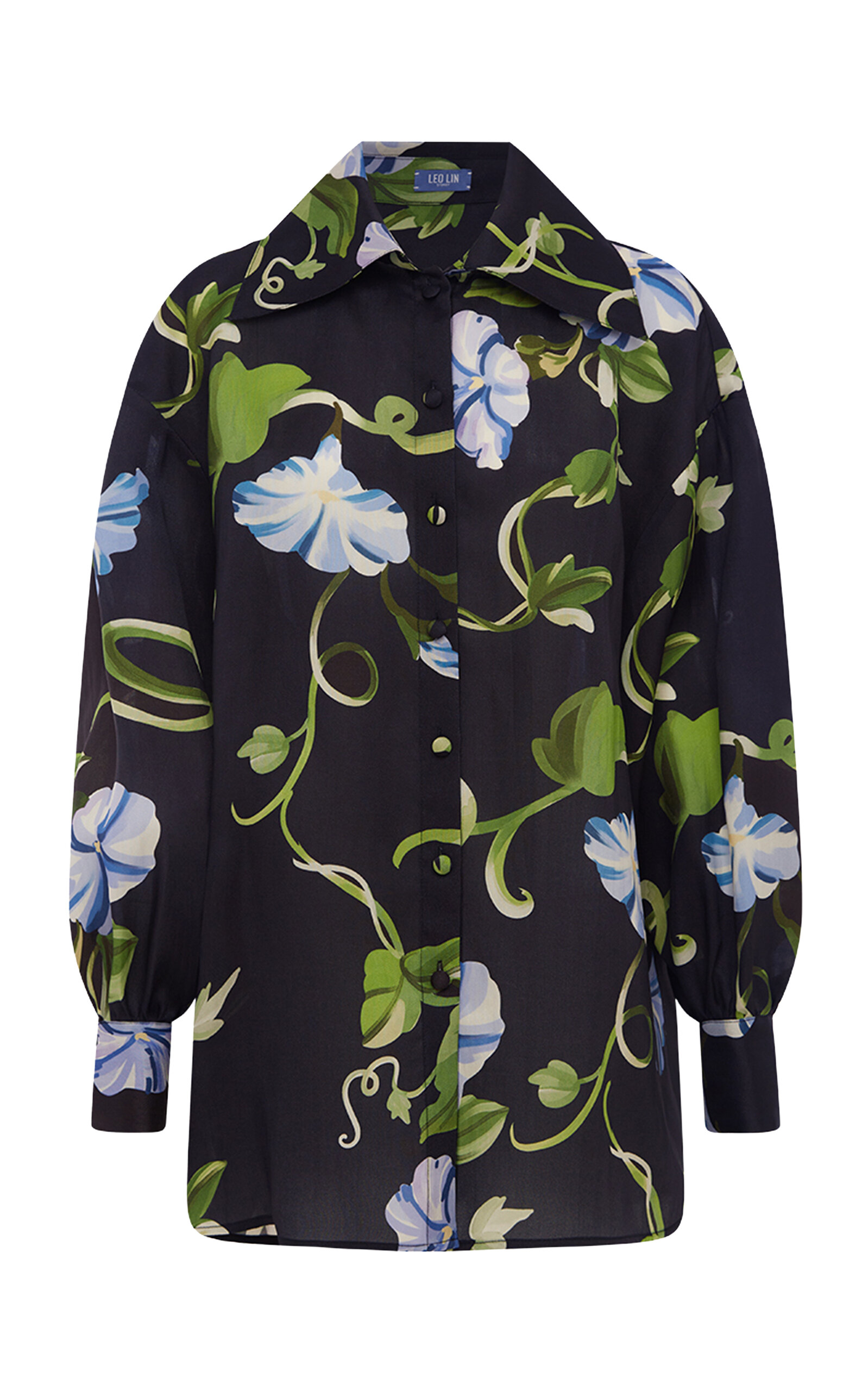 Leo Lin Kathleen Printed Silk Blouse In Black
